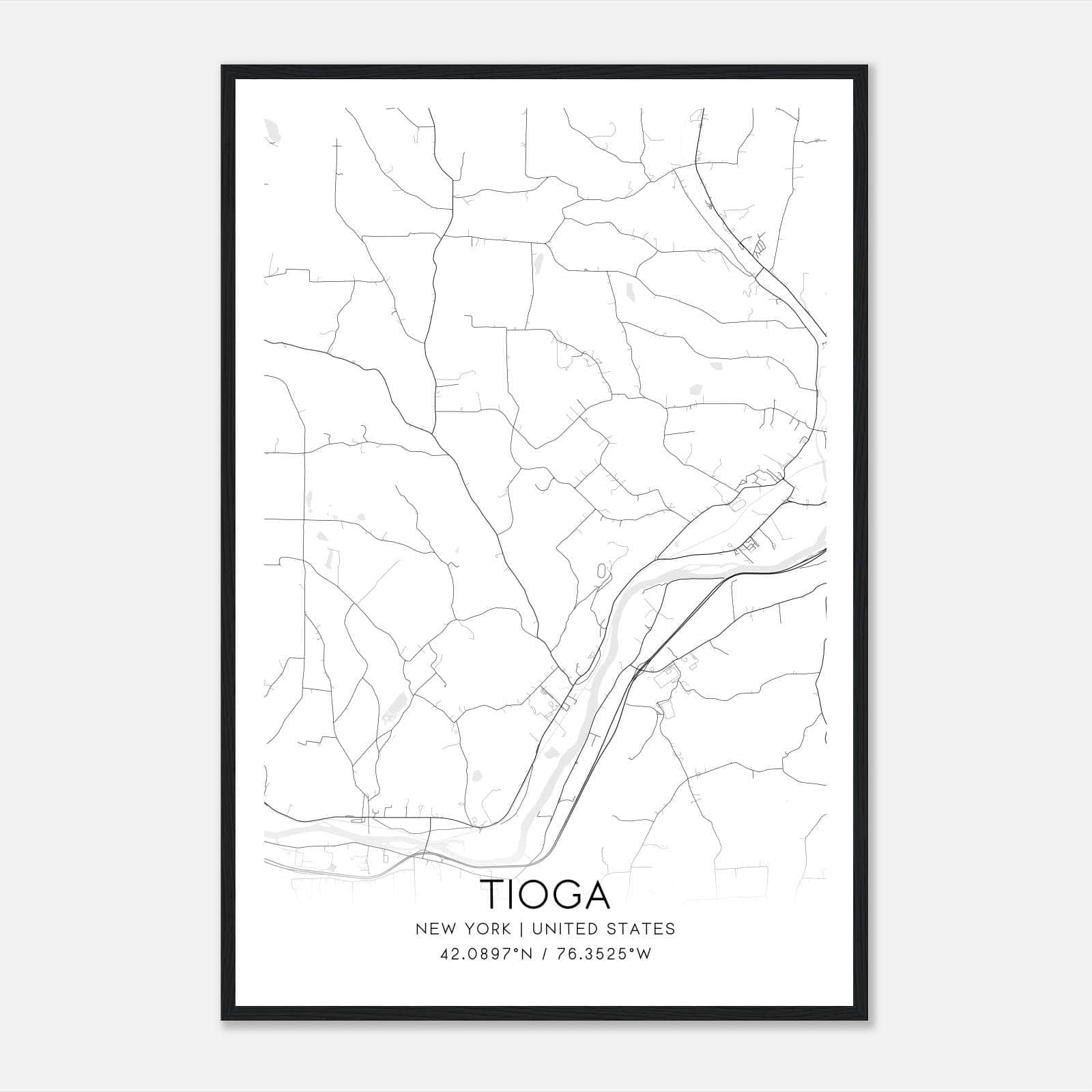 Tioga New York Map Poster, Modern Home Decor Wall Art Print Tioga New York Map Poster, Modern Home Decor Wall Art Print