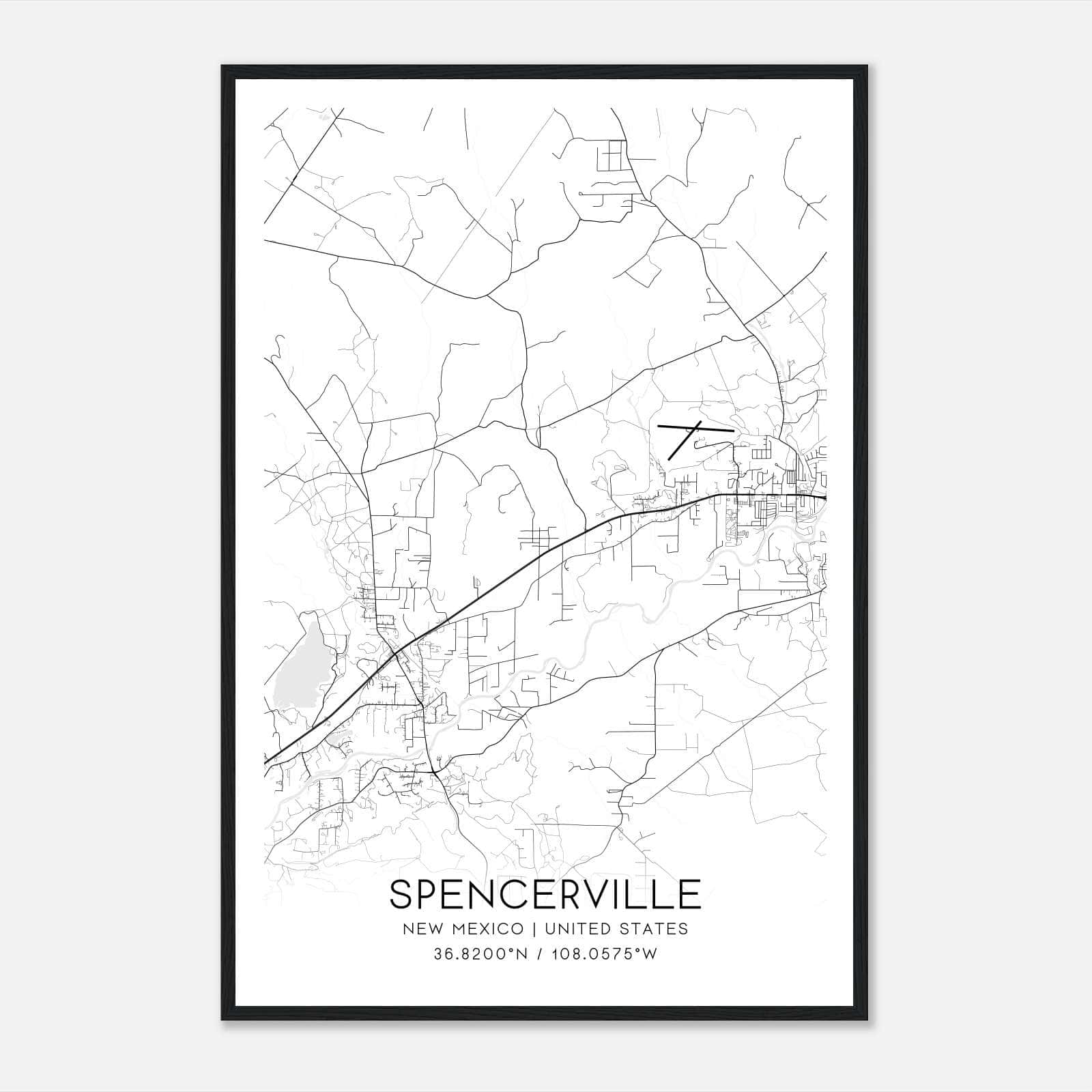 Spencerville New Mexico Map Poster, Modern Home Decor Wall Art Print Spencerville New Mexico Map Poster, Modern Home Decor Wall Art Print
