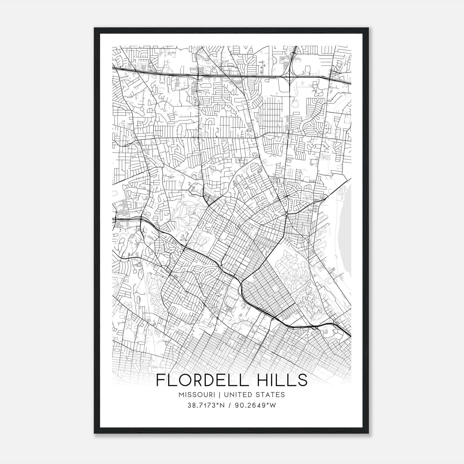 Flordell Hills Missouri Map Poster, Modern Home Decor Wall Art Print Flordell Hills Missouri Map Poster, Modern Home Decor Wall Art Print