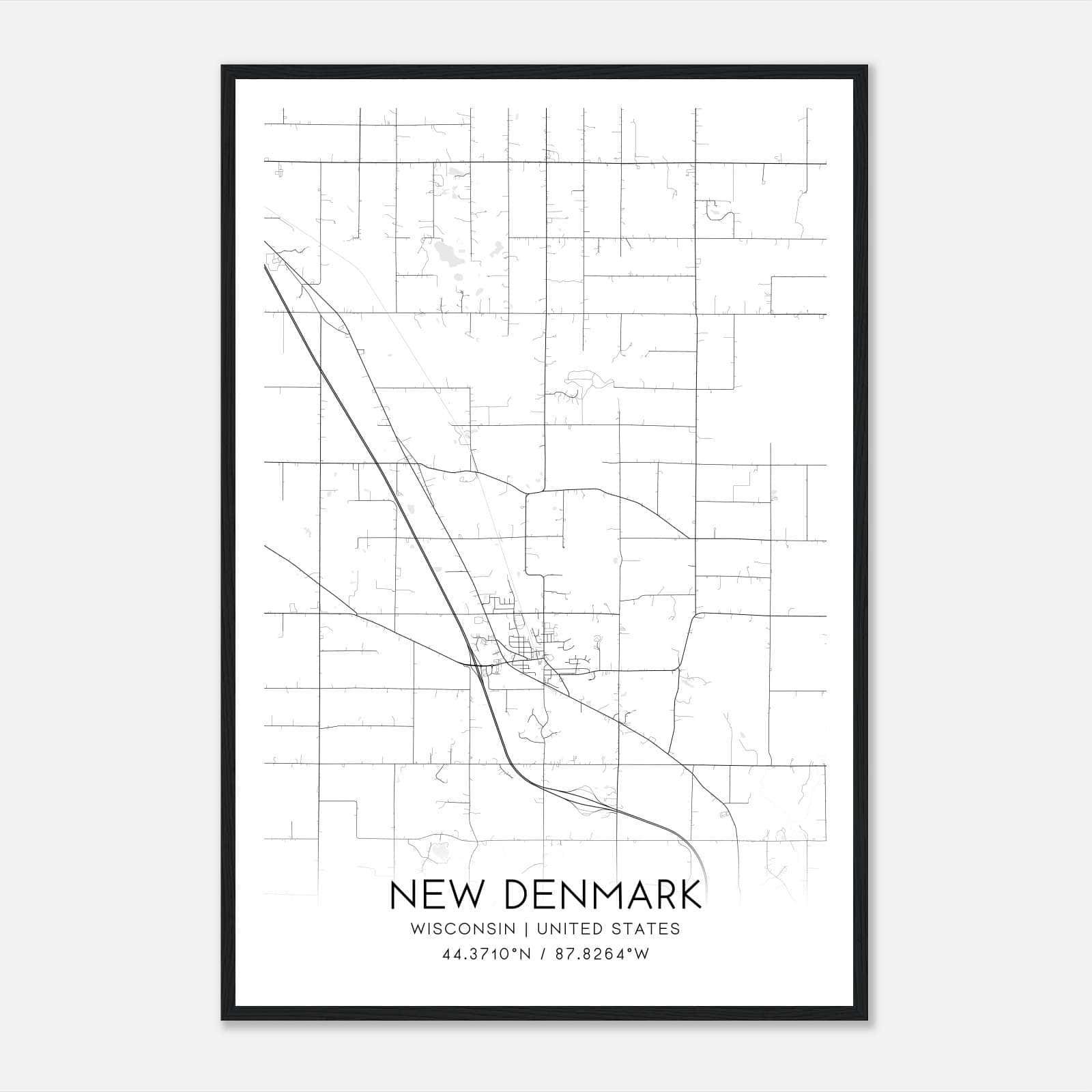 New Denmark Wisconsin Map Poster, Modern Home Decor Wall Art Print New Denmark Wisconsin Map Poster, Modern Home Decor Wall Art Print