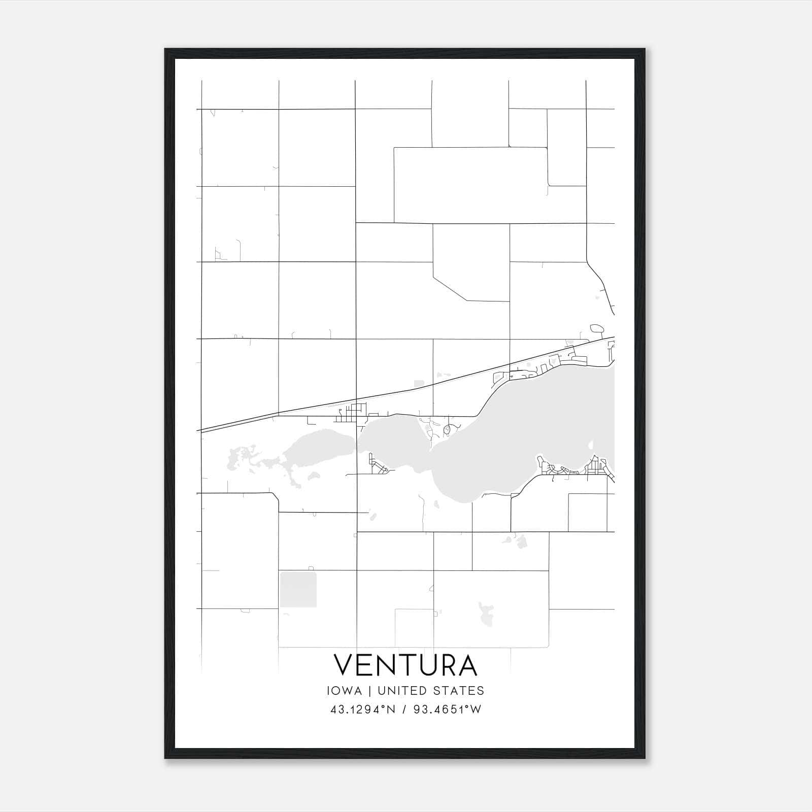 Ventura Iowa Map Poster, Modern Home Decor Wall Art Print Ventura Iowa Map Poster, Modern Home Decor Wall Art Print
