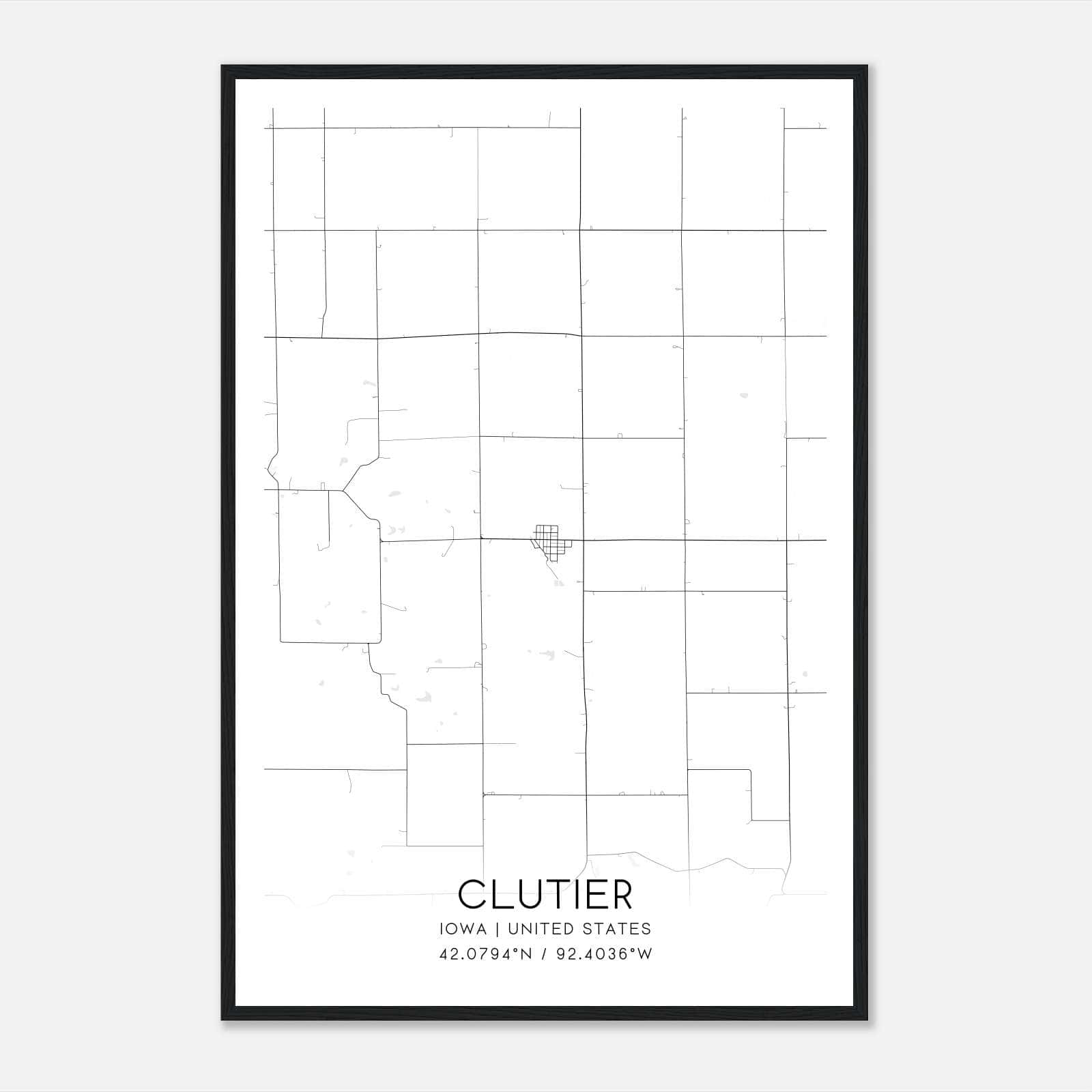 Clutier Iowa Map Poster, Modern Home Decor Wall Art Print Clutier Iowa Map Poster, Modern Home Decor Wall Art Print
