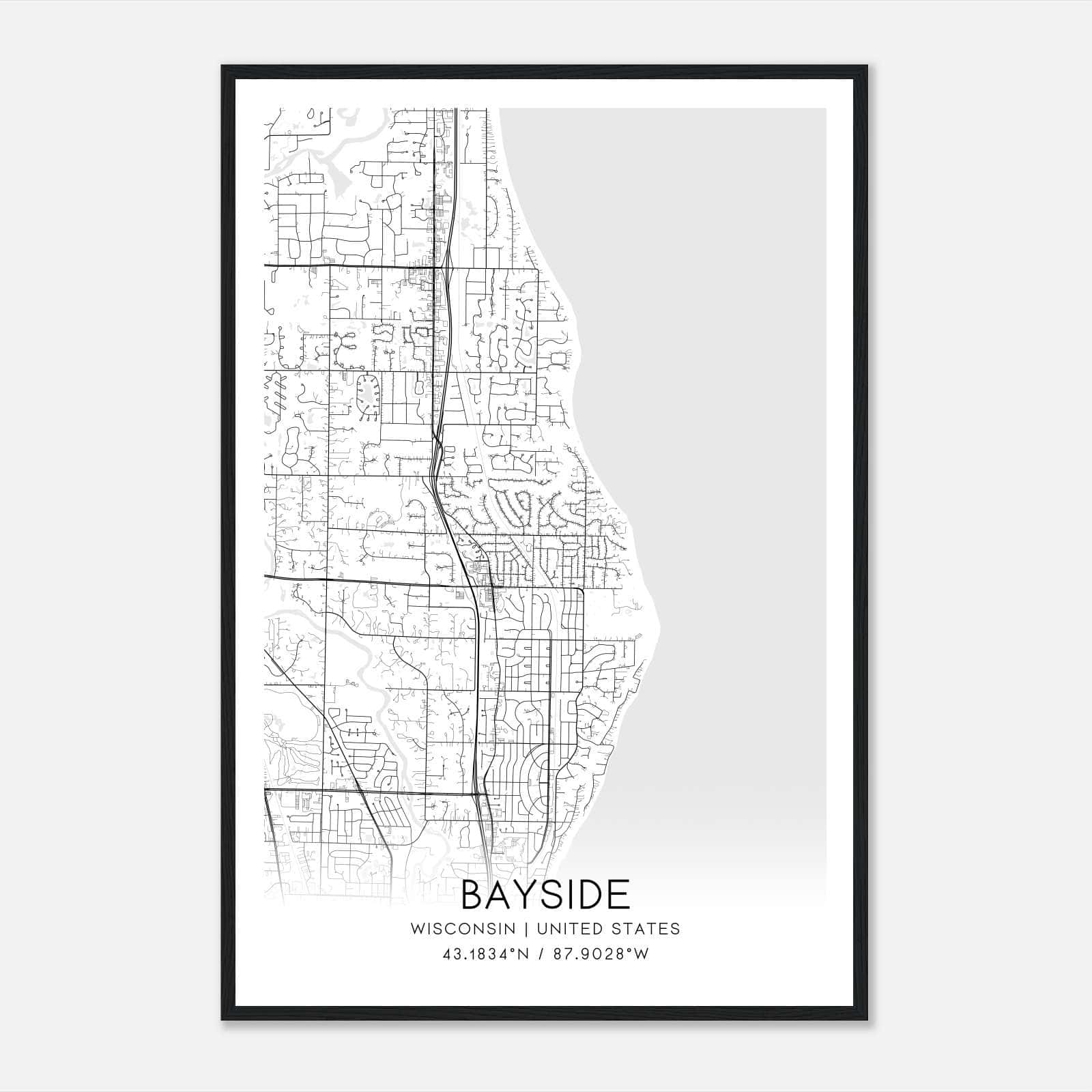 Bayside Wisconsin Map Poster, Modern Home Decor Wall Art Print Bayside Wisconsin Map Poster, Modern Home Decor Wall Art Print