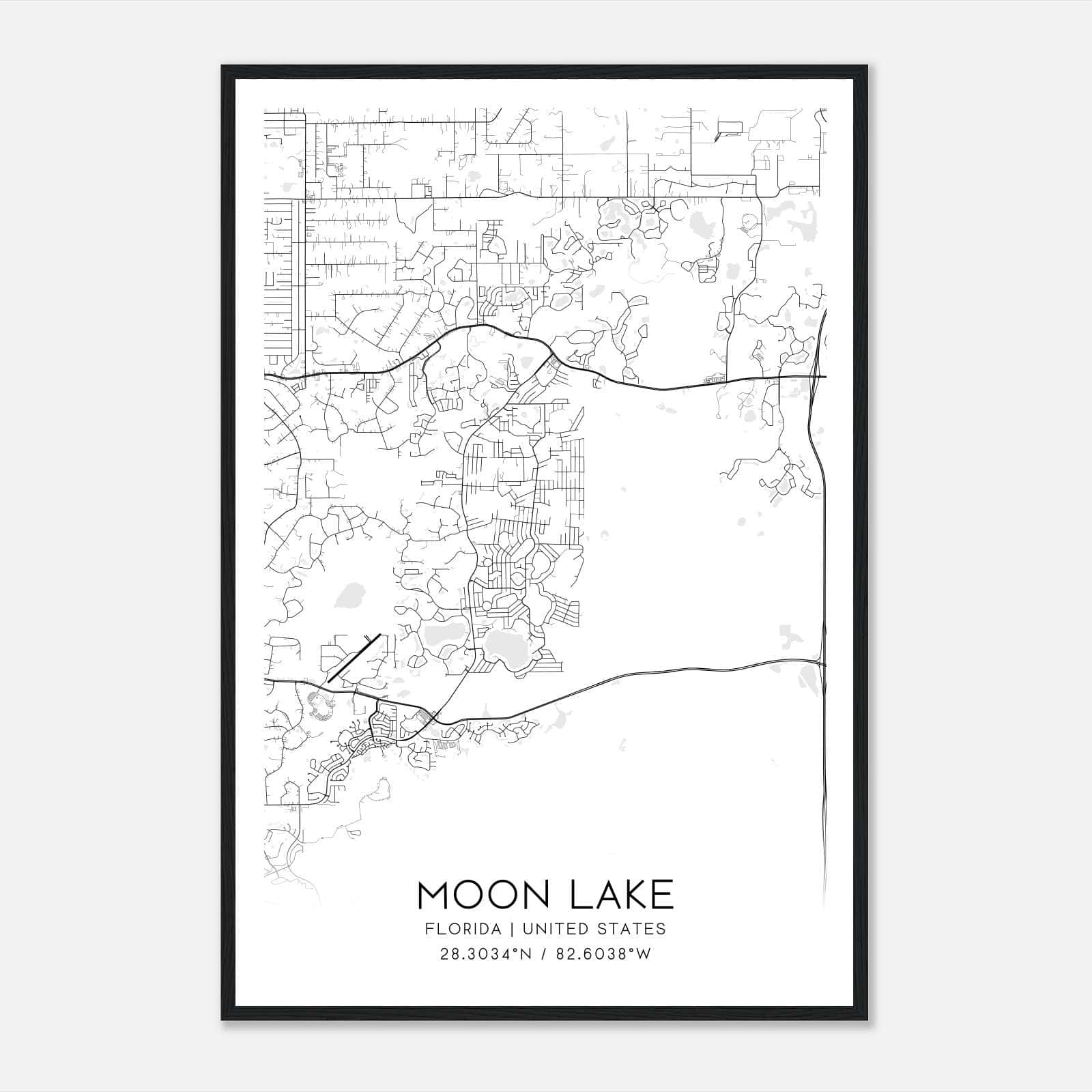 Moon Lake Florida Map Poster, Modern Home Decor Wall Art Print Moon Lake Florida Map Poster, Modern Home Decor Wall Art Print