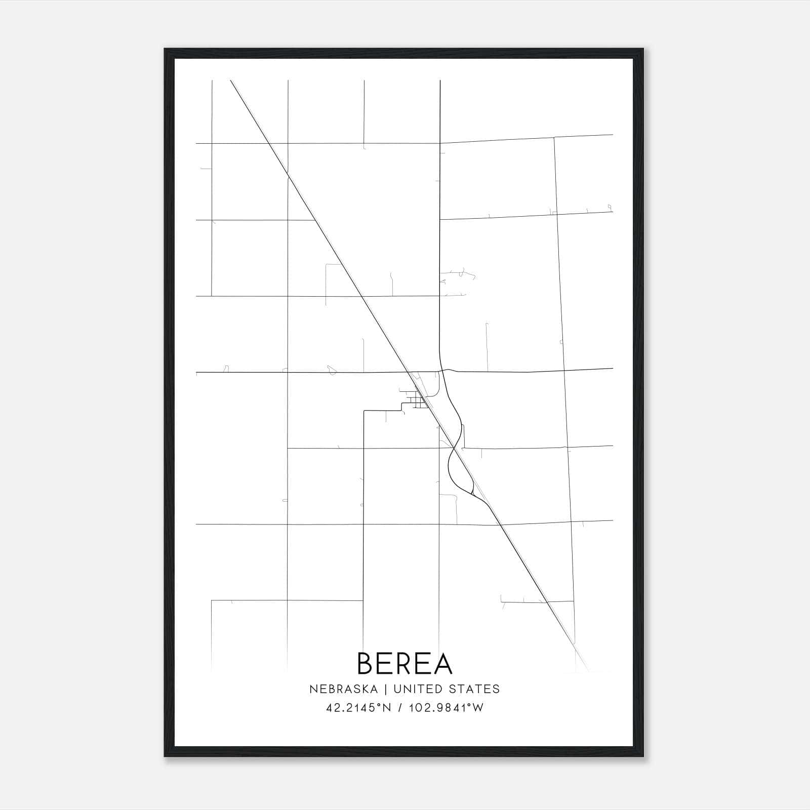 Berea Nebraska Map Poster, Modern Home Decor Wall Art Print Berea Nebraska Map Poster, Modern Home Decor Wall Art Print