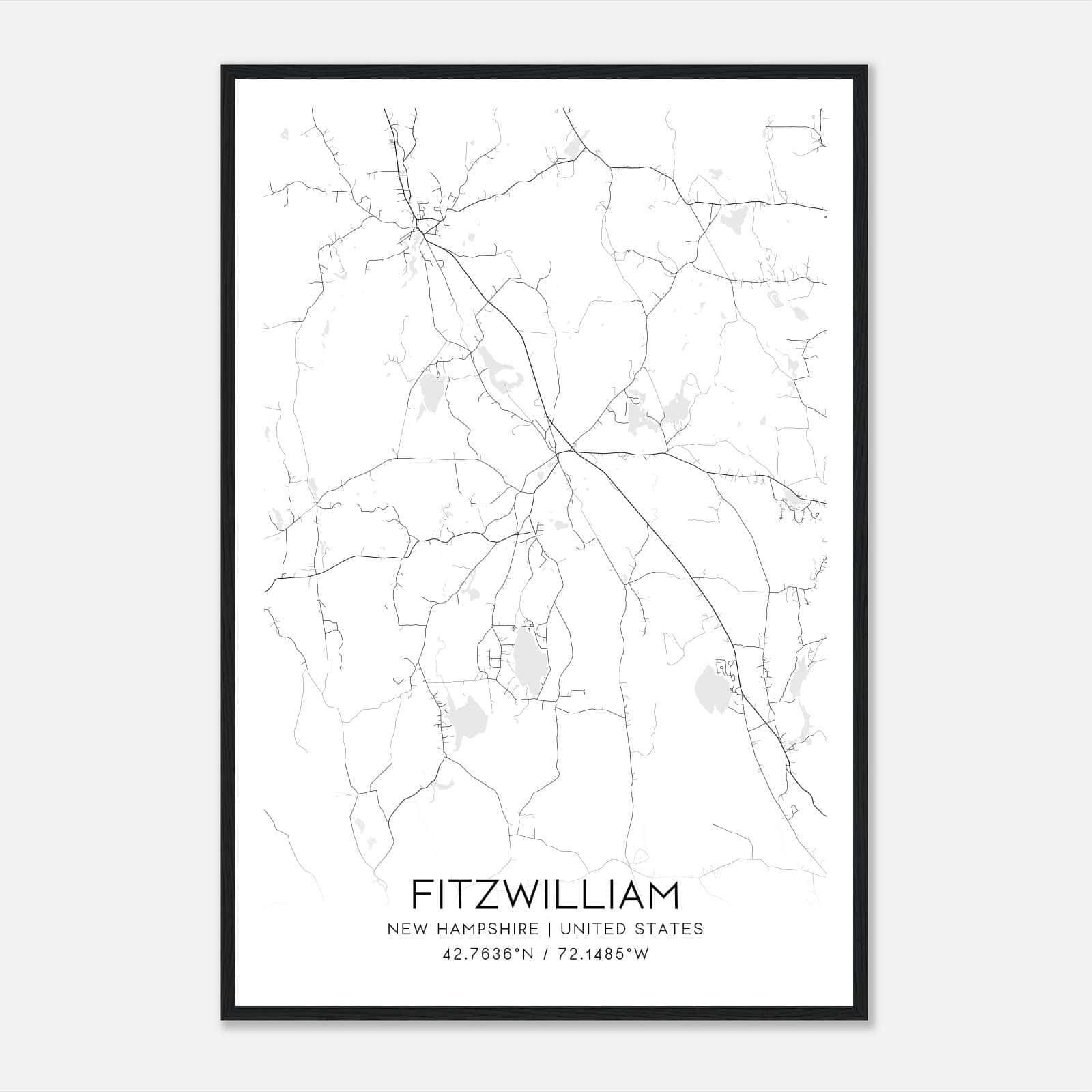 Fitzwilliam New Hampshire Map Poster, Modern Home Decor Wall Art Print Fitzwilliam New Hampshire Map Poster, Modern Home Decor Wall Art Print