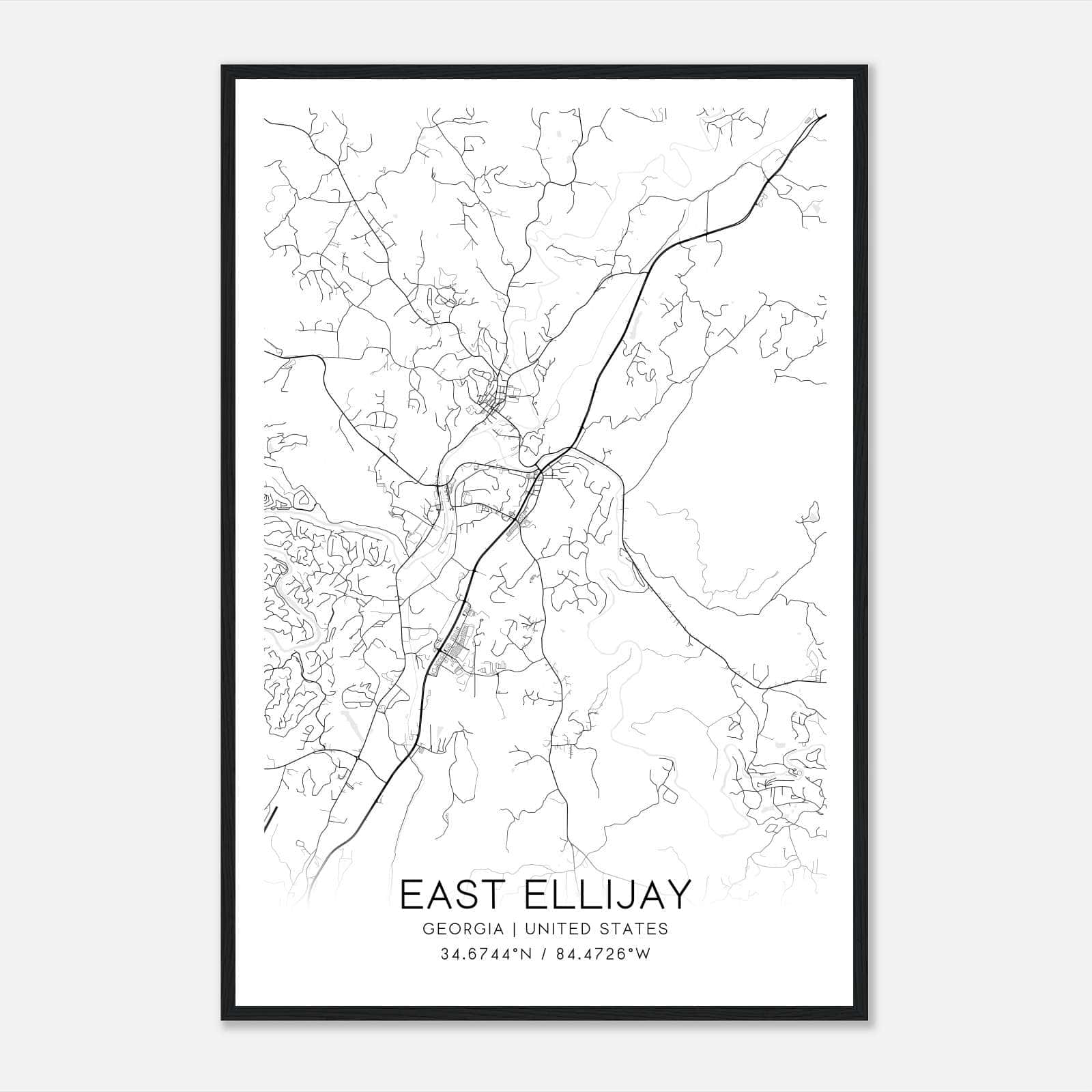 East Ellijay Georgia Map Poster, Modern Home Decor Wall Art Print East Ellijay Georgia Map Poster, Modern Home Decor Wall Art Print