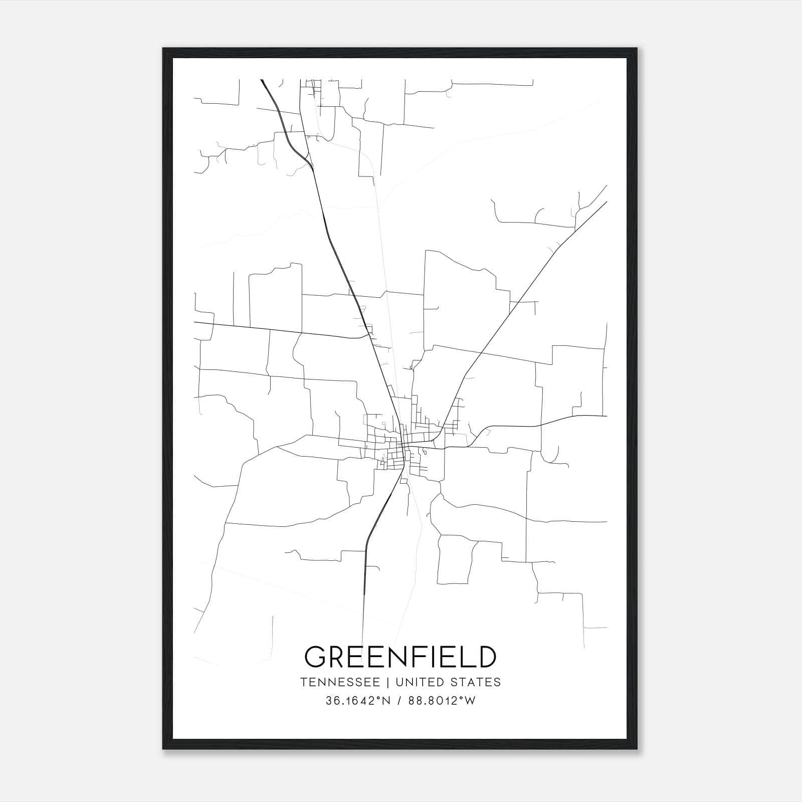 Greenfield Tennessee Map Poster, Modern Home Decor Wall Art Print Greenfield Tennessee Map Poster, Modern Home Decor Wall Art Print