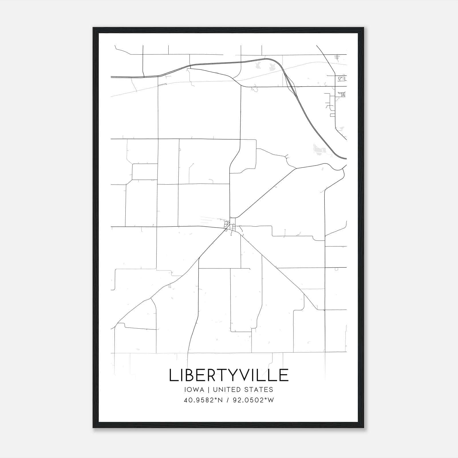 Libertyville Iowa Map Poster, Modern Home Decor Wall Art Print Libertyville Iowa Map Poster, Modern Home Decor Wall Art Print