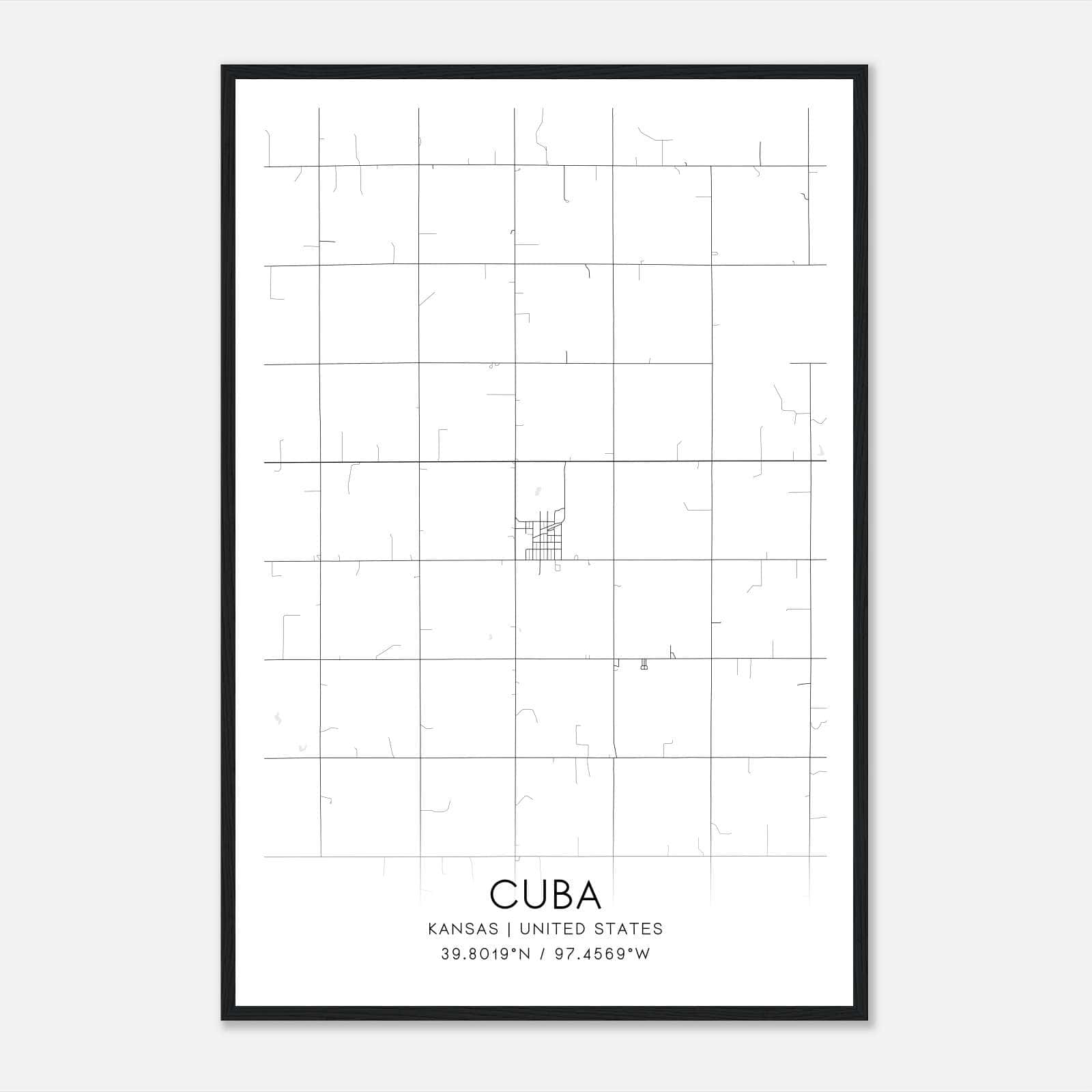 Cuba Kansas Map Poster, Modern Home Decor Wall Art Print Cuba Kansas Map Poster, Modern Home Decor Wall Art Print