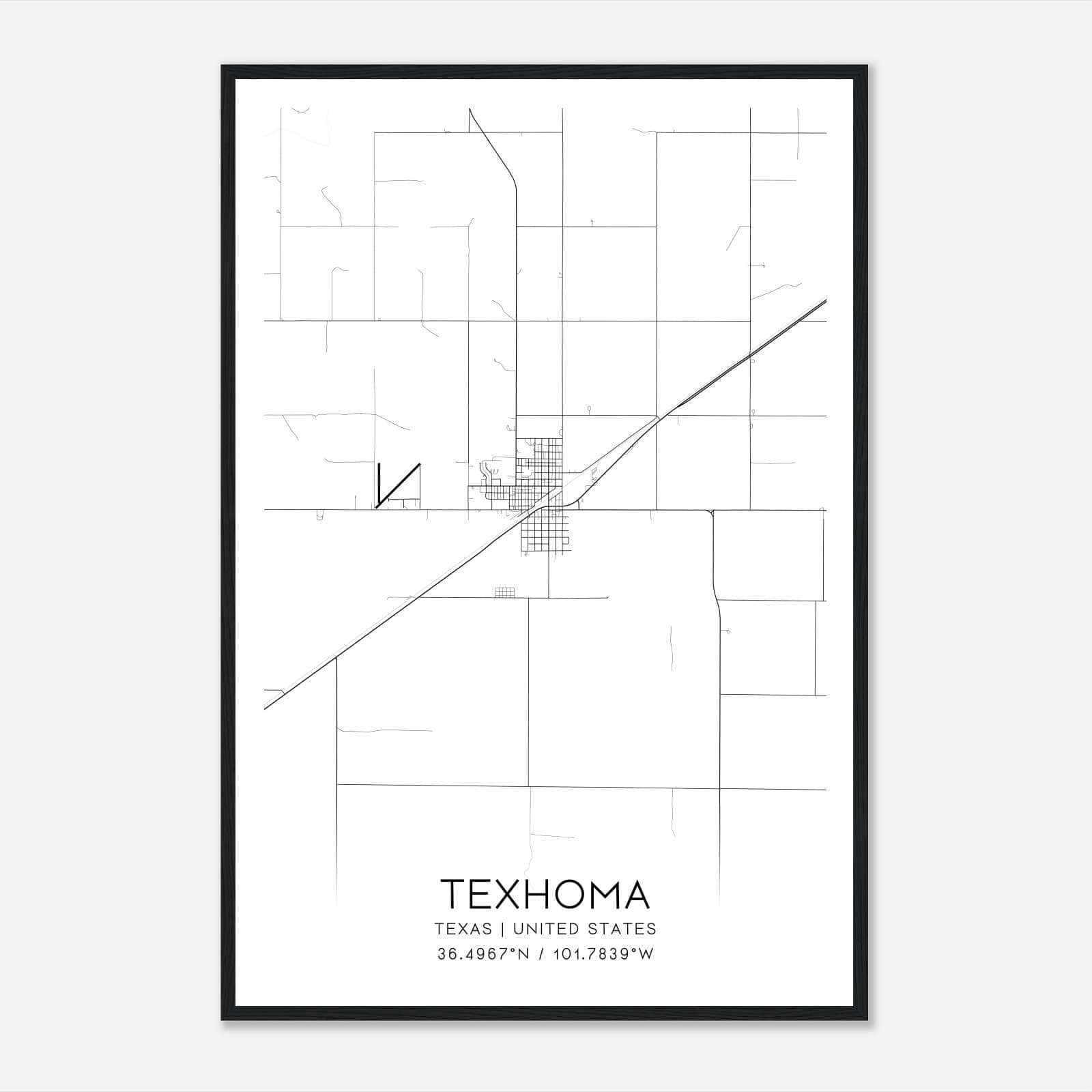 Texhoma Texas Map Poster, Modern Home Decor Wall Art Print Texhoma Texas Map Poster, Modern Home Decor Wall Art Print