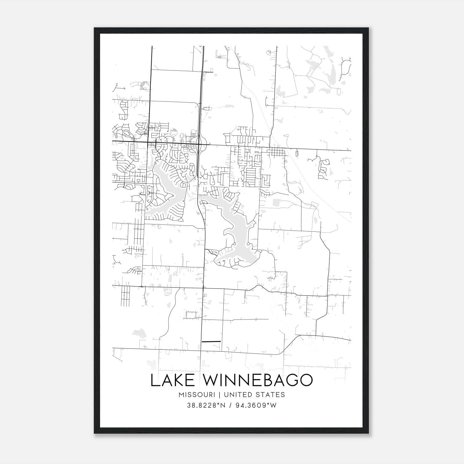 Lake Winnebago Missouri Map Poster, Modern Home Decor Wall Art Print Lake Winnebago Missouri Map Poster, Modern Home Decor Wall Art Print