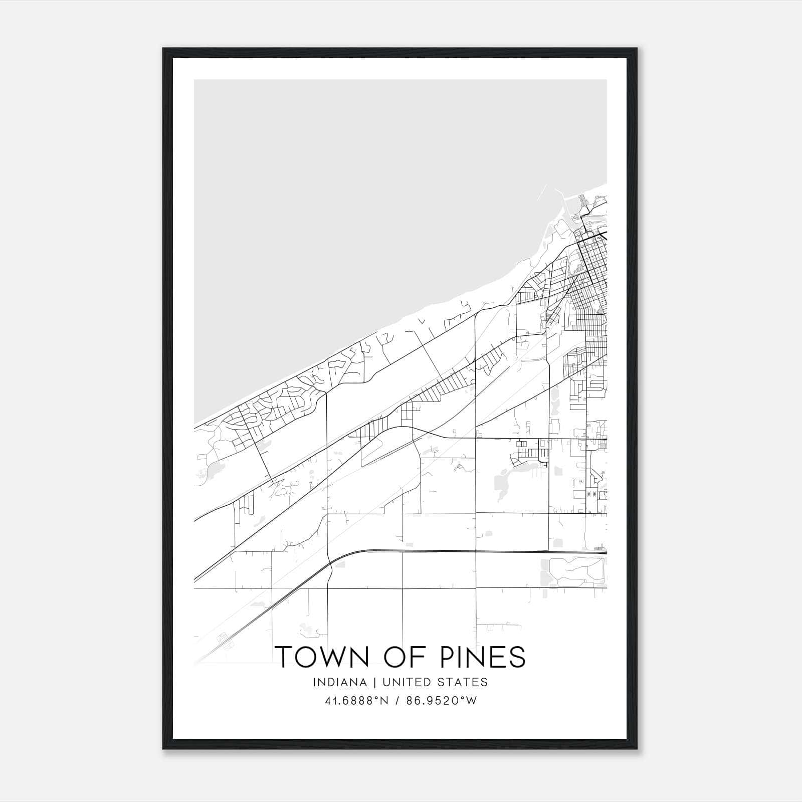 Town Of Pines Indiana Map Poster, Modern Home Decor Wall Art Print Town Of Pines Indiana Map Poster, Modern Home Decor Wall Art Print