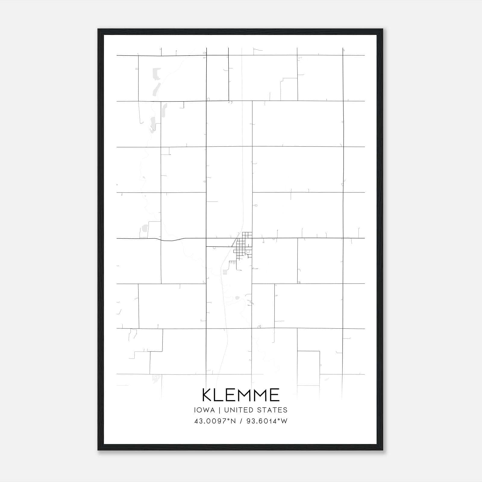 Klemme Iowa Map Poster, Modern Home Decor Wall Art Print Klemme Iowa Map Poster, Modern Home Decor Wall Art Print