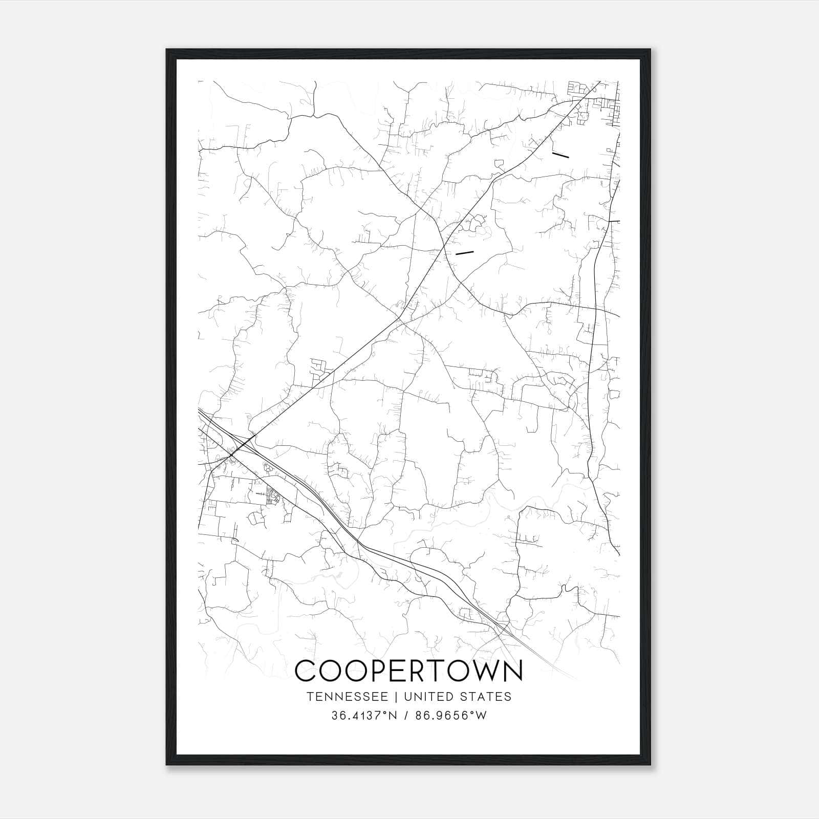 Coopertown Tennessee Map Poster, Modern Home Decor Wall Art Print Coopertown Tennessee Map Poster, Modern Home Decor Wall Art Print
