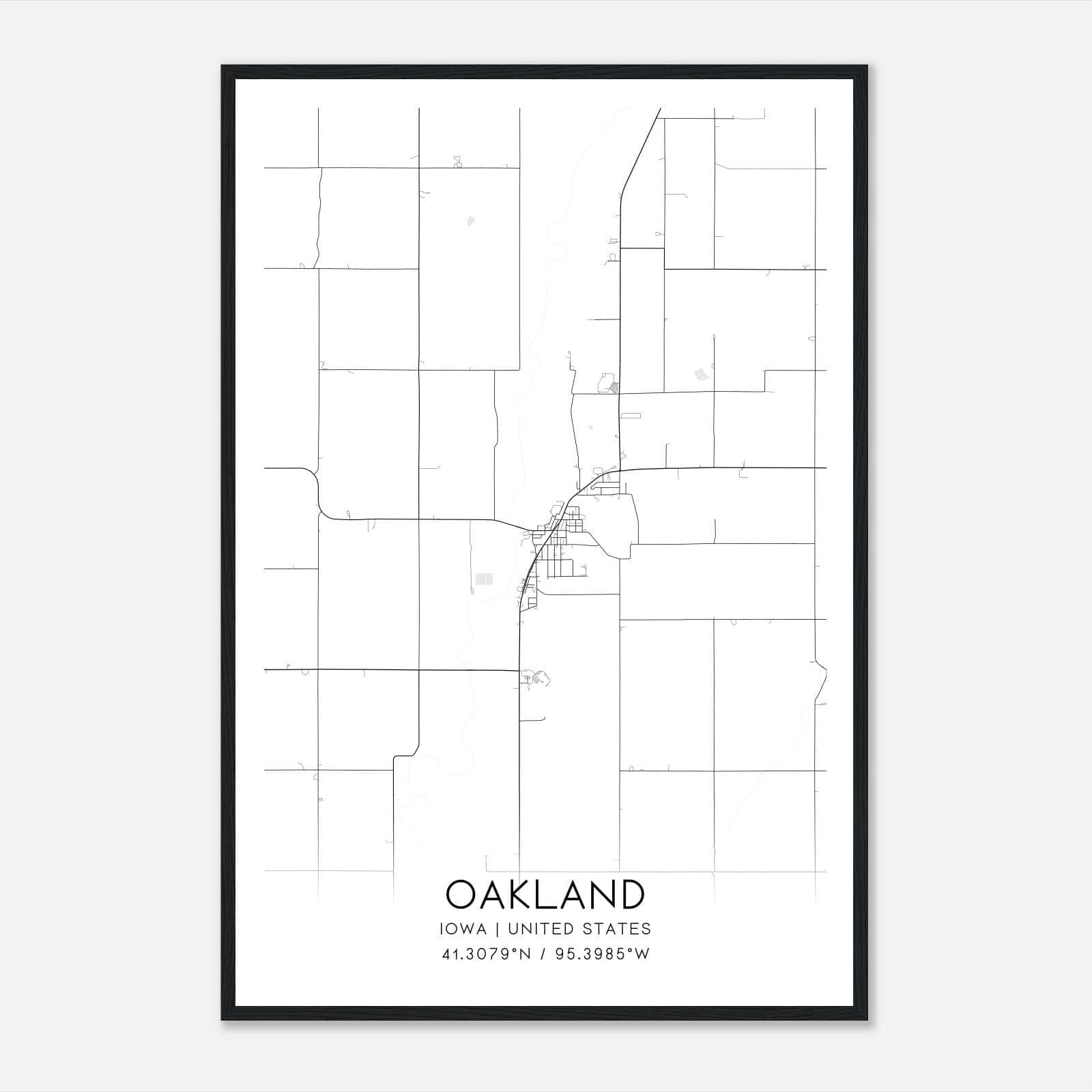 Oakland Iowa Map Poster, Modern Home Decor Wall Art Print Oakland Iowa Map Poster, Modern Home Decor Wall Art Print