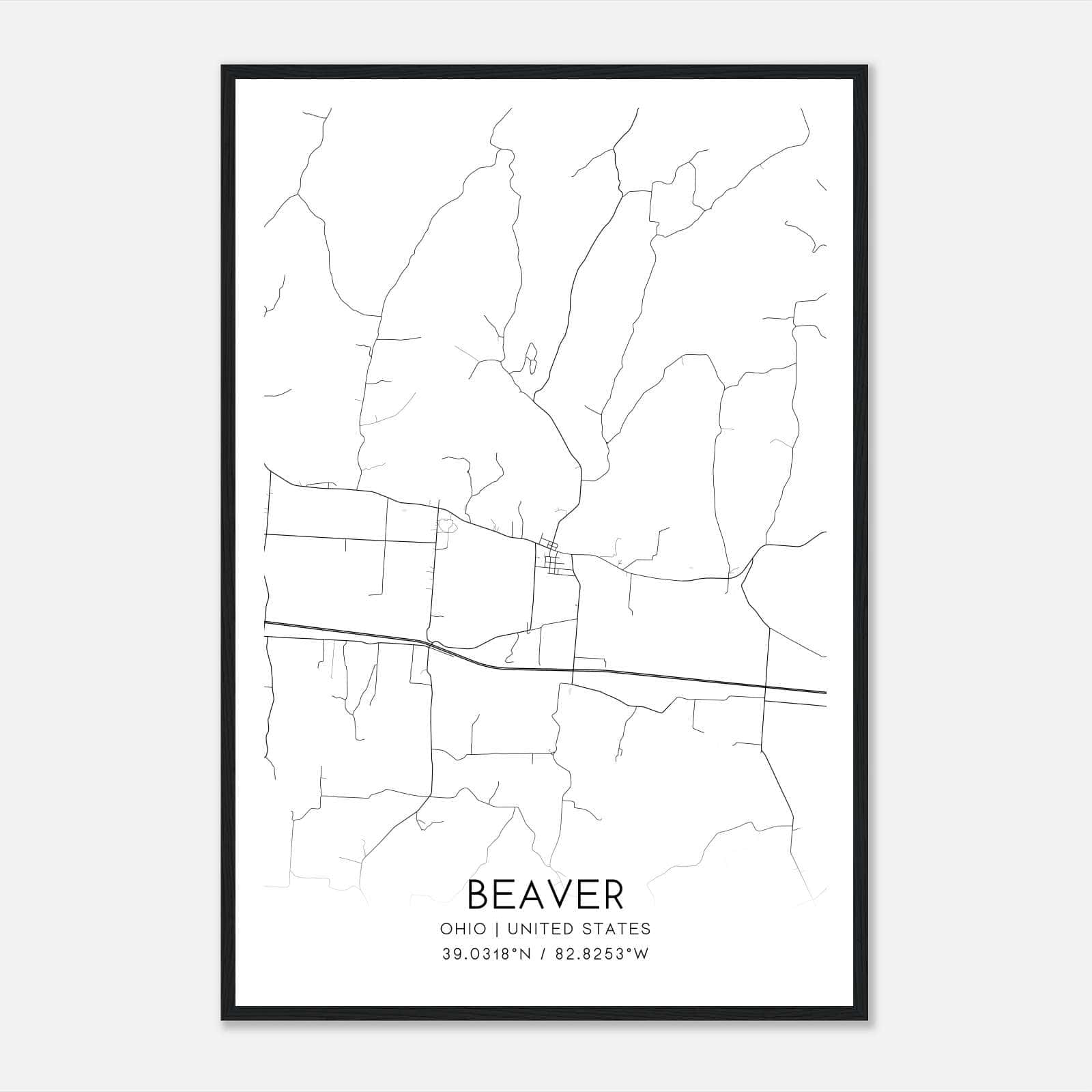 Beaver Ohio Map Poster, Modern Home Decor Wall Art Print Beaver Ohio Map Poster, Modern Home Decor Wall Art Print