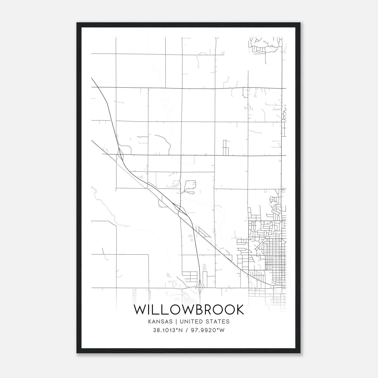 Willowbrook Kansas Map Poster, Modern Home Decor Wall Art Print Willowbrook Kansas Map Poster, Modern Home Decor Wall Art Print