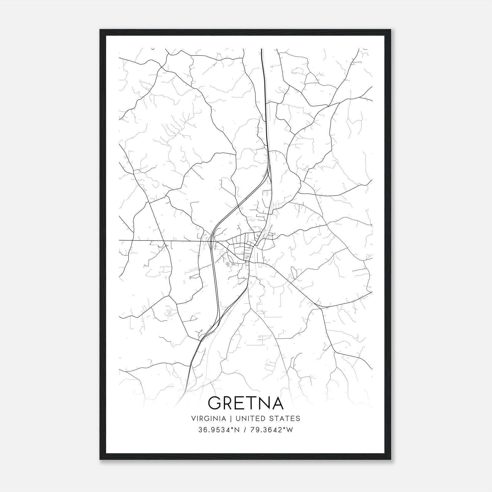 Gretna Virginia Map Poster, Modern Home Decor Wall Art Print Gretna Virginia Map Poster, Modern Home Decor Wall Art Print