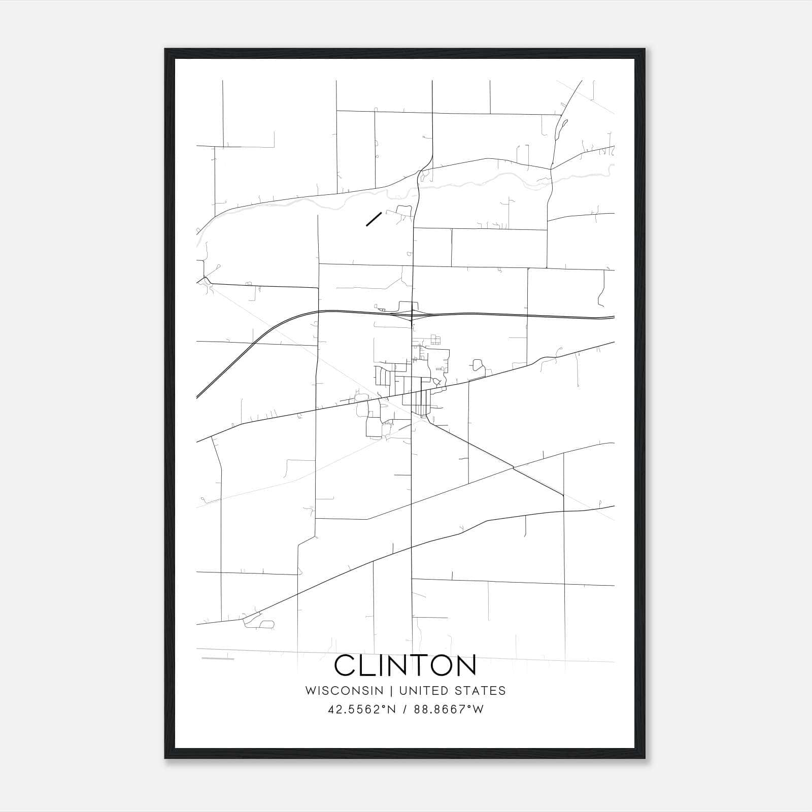 Clinton Wisconsin Map Poster, Modern Home Decor Wall Art Print Clinton Wisconsin Map Poster, Modern Home Decor Wall Art Print