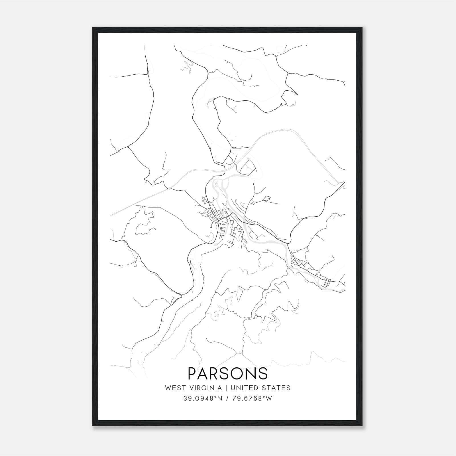 Parsons West Virginia Map Poster, Modern Home Decor Wall Art Print Parsons West Virginia Map Poster, Modern Home Decor Wall Art Print