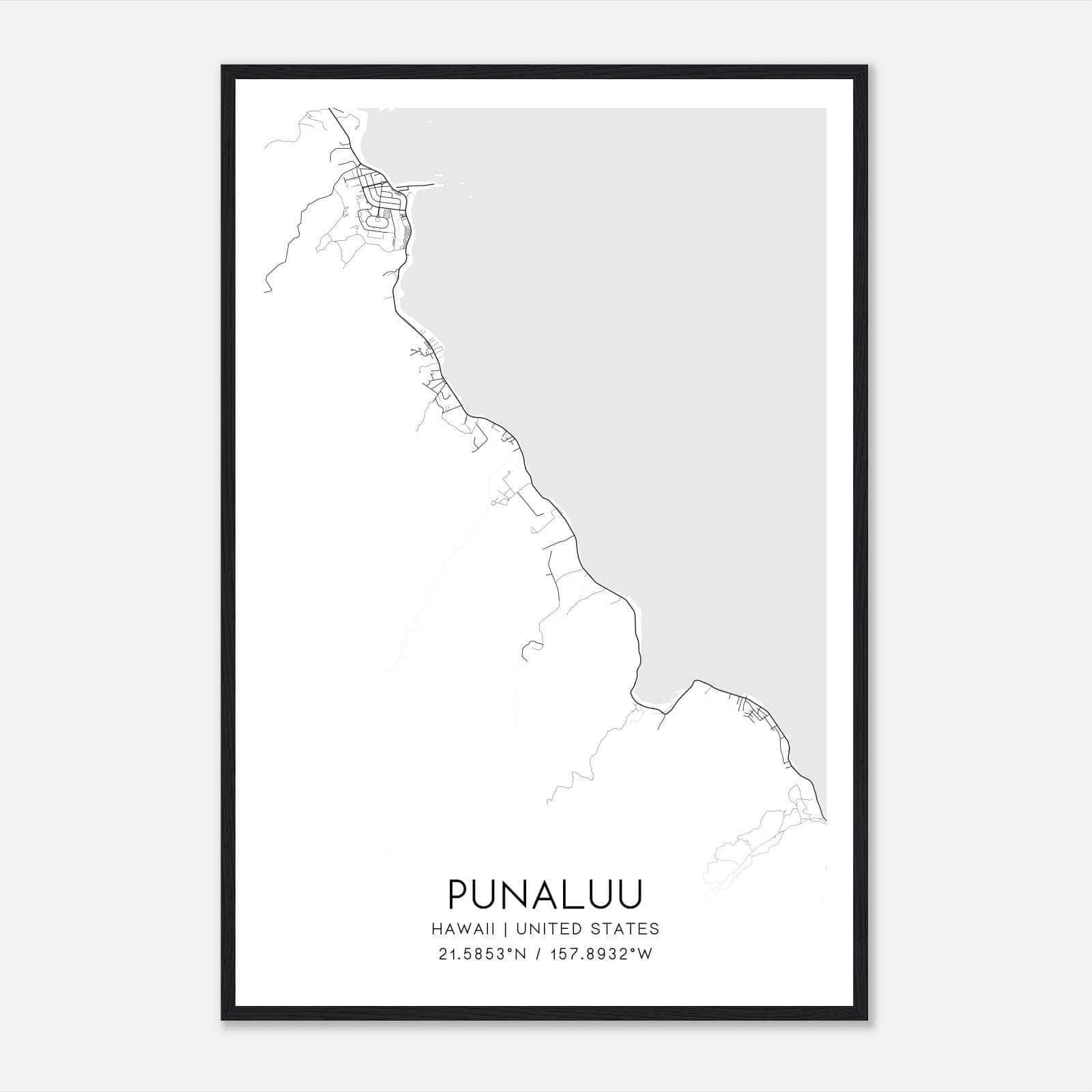 Punaluu Hawaii Map Poster, Modern Home Decor Wall Art Print Punaluu Hawaii Map Poster, Modern Home Decor Wall Art Print