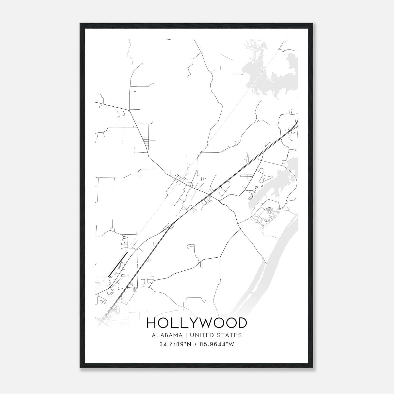 Hollywood Alabama Map Poster, Modern Home Decor Wall Art Print Hollywood Alabama Map Poster, Modern Home Decor Wall Art Print