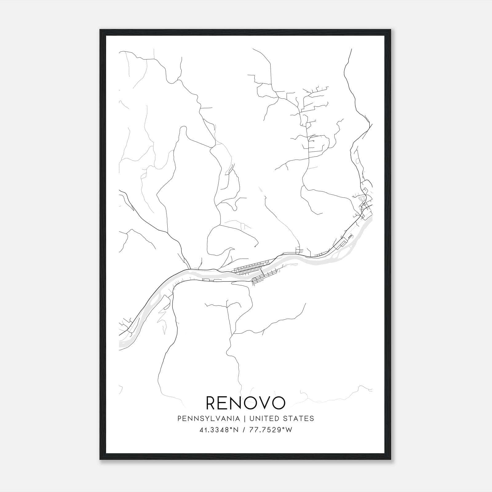 Renovo Pennsylvania Map Poster, Modern Home Decor Wall Art Print