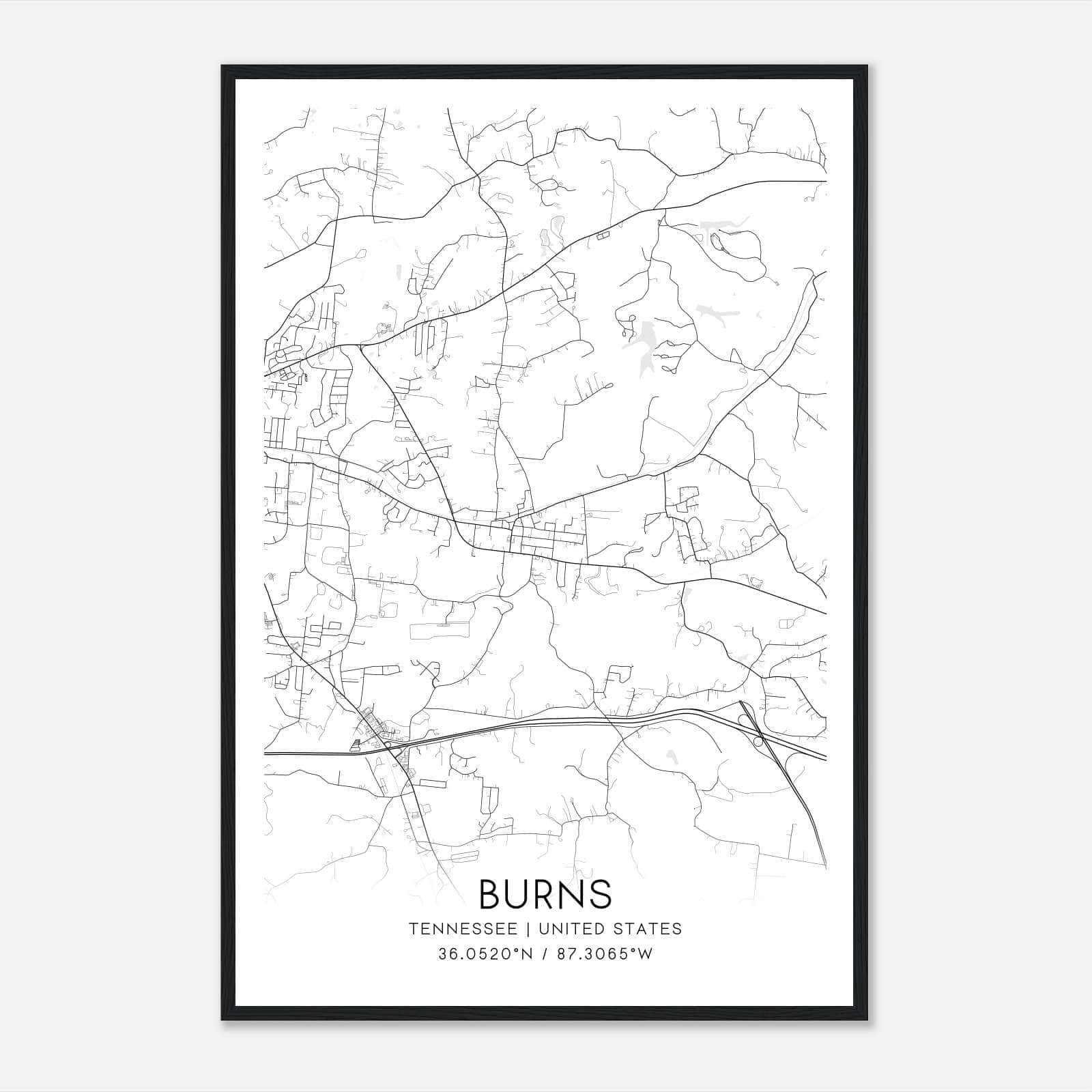 Burns Tennessee Map Poster, Modern Home Decor Wall Art Print Burns Tennessee Map Poster, Modern Home Decor Wall Art Print