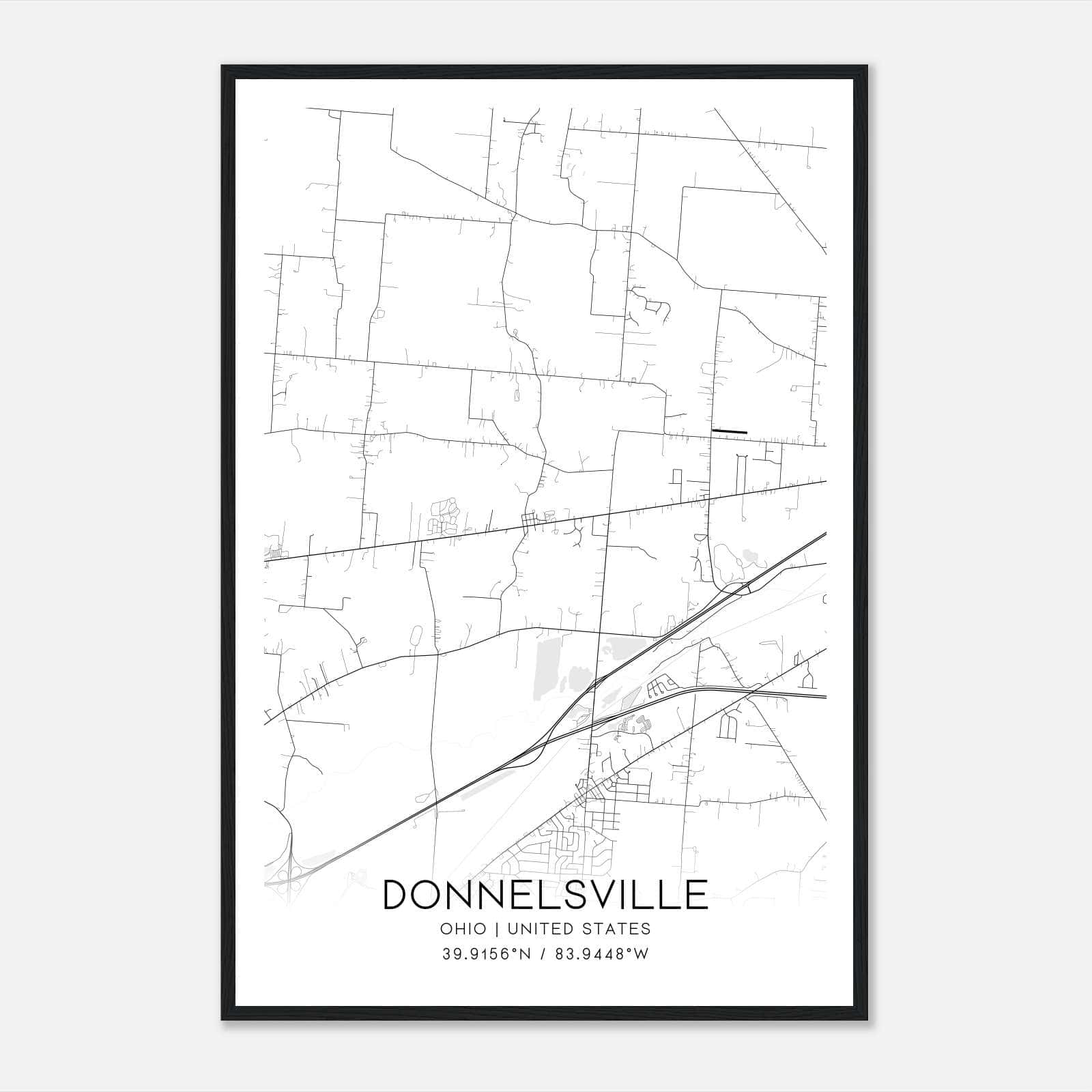 Donnelsville Ohio Map Poster, Modern Home Decor Wall Art Print Donnelsville Ohio Map Poster, Modern Home Decor Wall Art Print