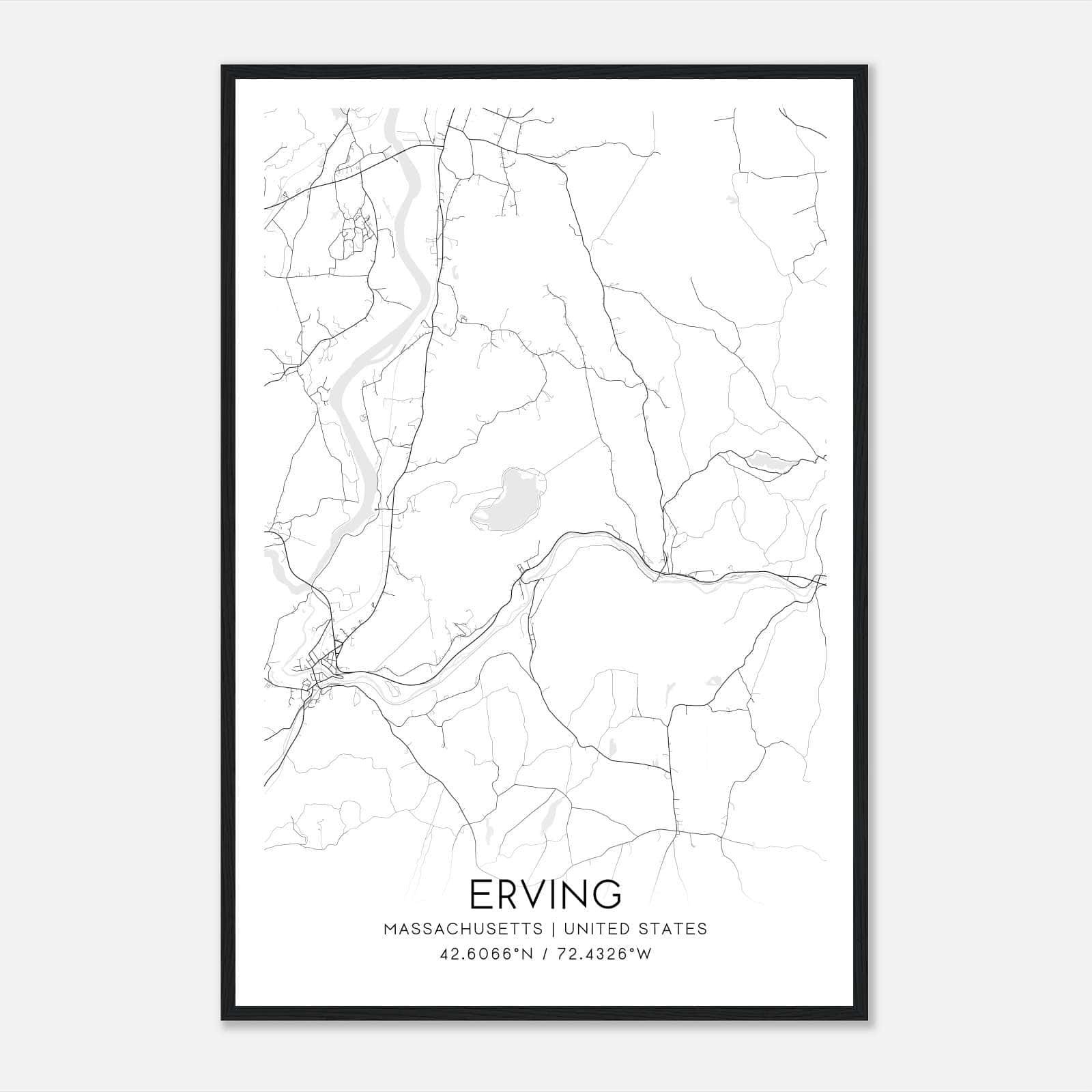 Erving Massachusetts Map Poster, Modern Home Decor Wall Art Print Erving Massachusetts Map Poster, Modern Home Decor Wall Art Print