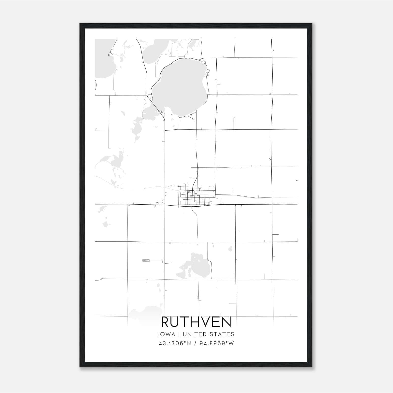 Ruthven Iowa Map Poster, Modern Home Decor Wall Art Print Ruthven Iowa Map Poster, Modern Home Decor Wall Art Print