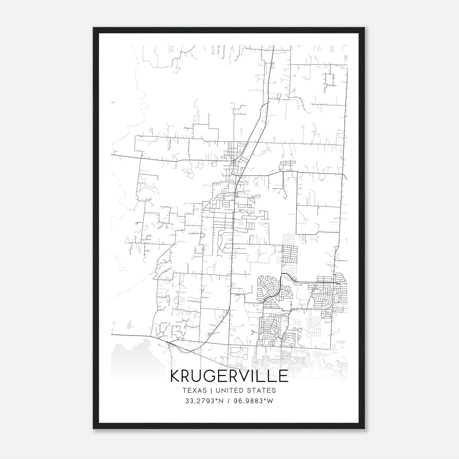 Krugerville Texas Map Poster, Modern Home Decor Wall Art Print Krugerville Texas Map Poster, Modern Home Decor Wall Art Print