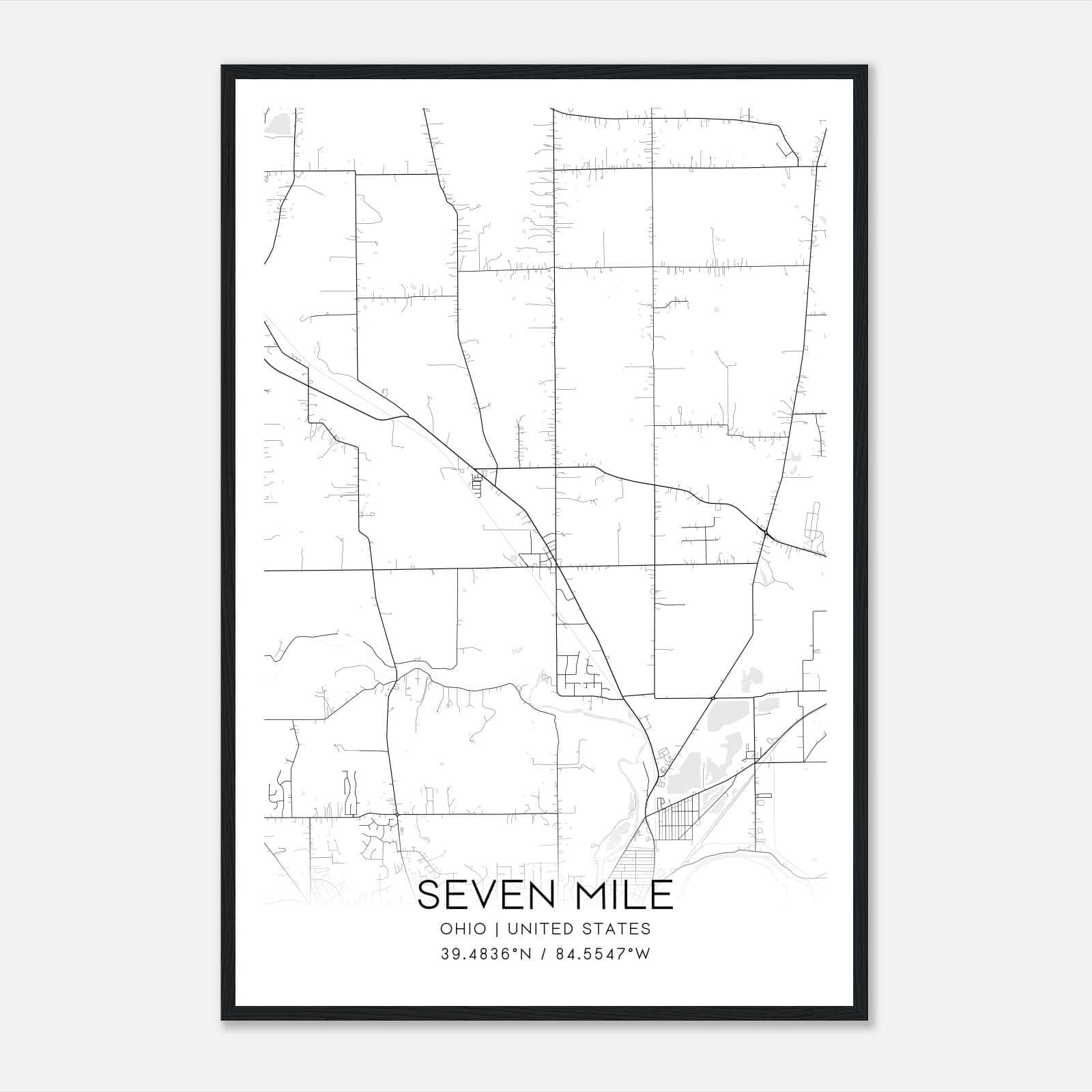 Seven Mile Ohio Map Poster, Modern Home Decor Wall Art Print Seven Mile Ohio Map Poster, Modern Home Decor Wall Art Print