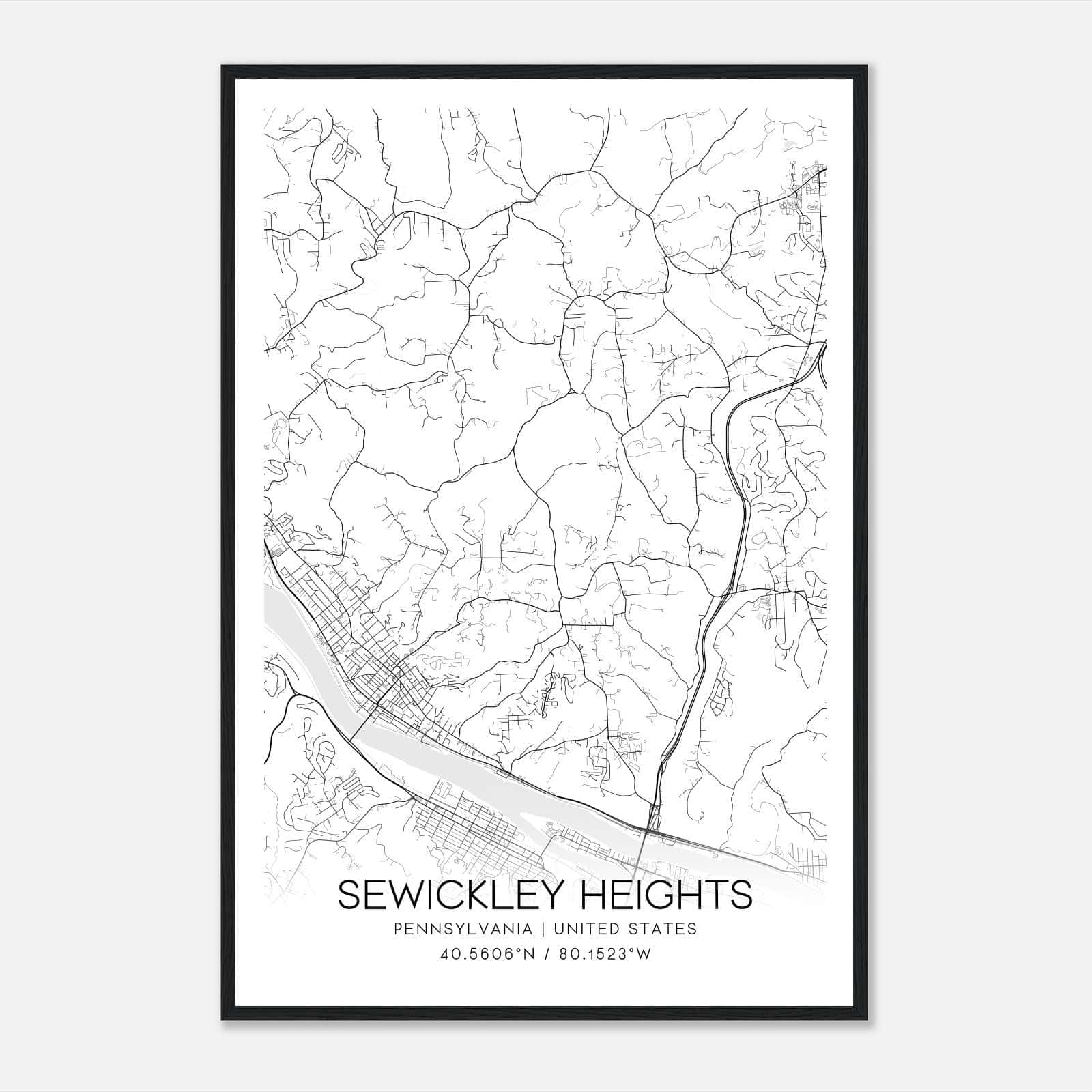 Sewickley Heights Pennsylvania Map Poster, Modern Home Decor Wall Art Print Sewickley Heights Pennsylvania Map Poster, Modern Home Decor Wall Art Print