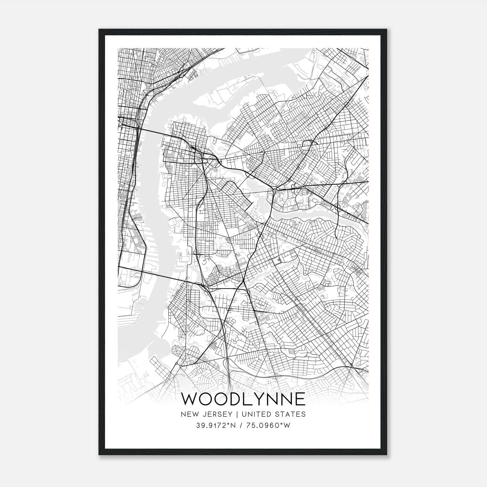 Woodlynne New Jersey Map Poster, Modern Home Decor Wall Art Print Woodlynne New Jersey Map Poster, Modern Home Decor Wall Art Print