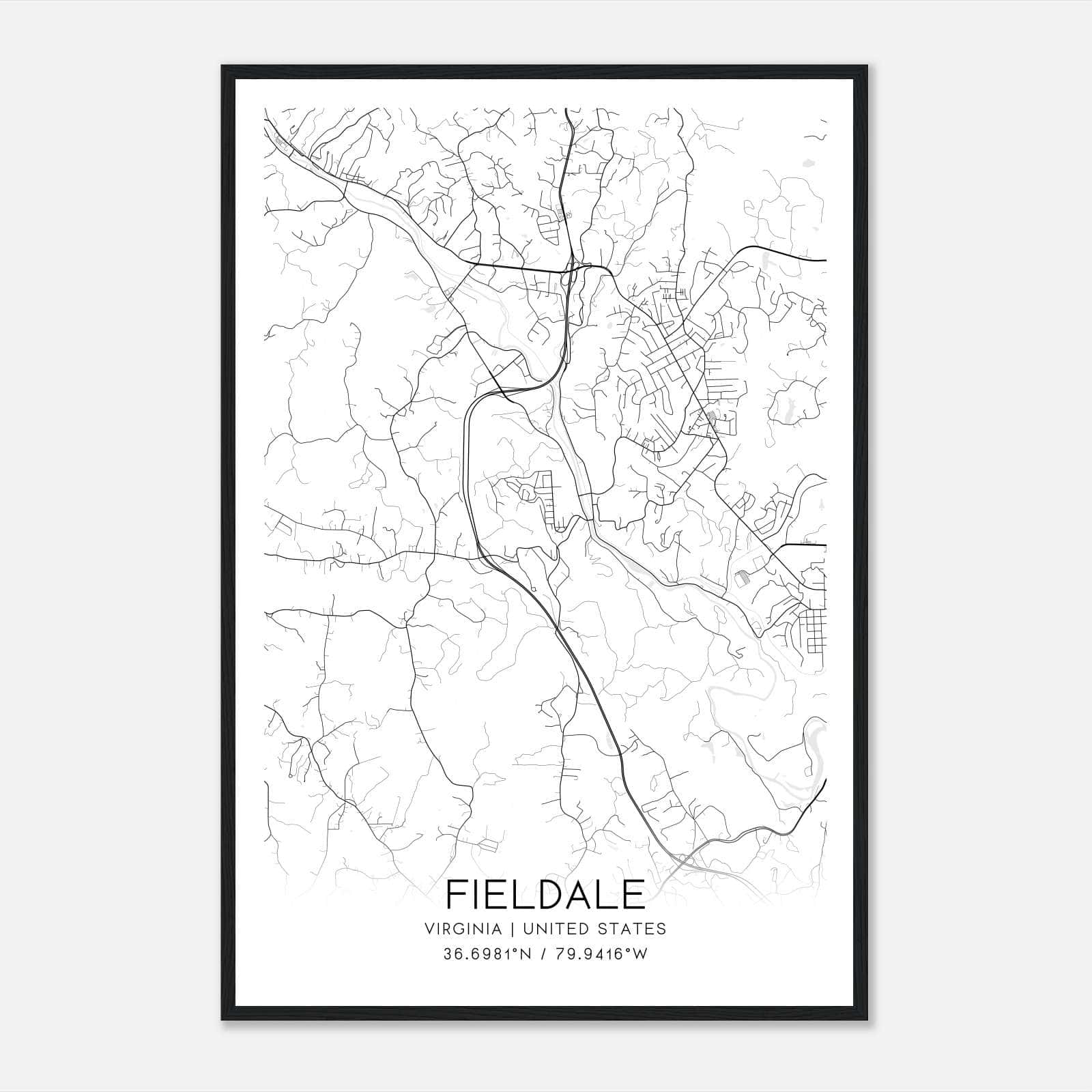 Fieldale Virginia Map Poster, Modern Home Decor Wall Art Print Fieldale Virginia Map Poster, Modern Home Decor Wall Art Print