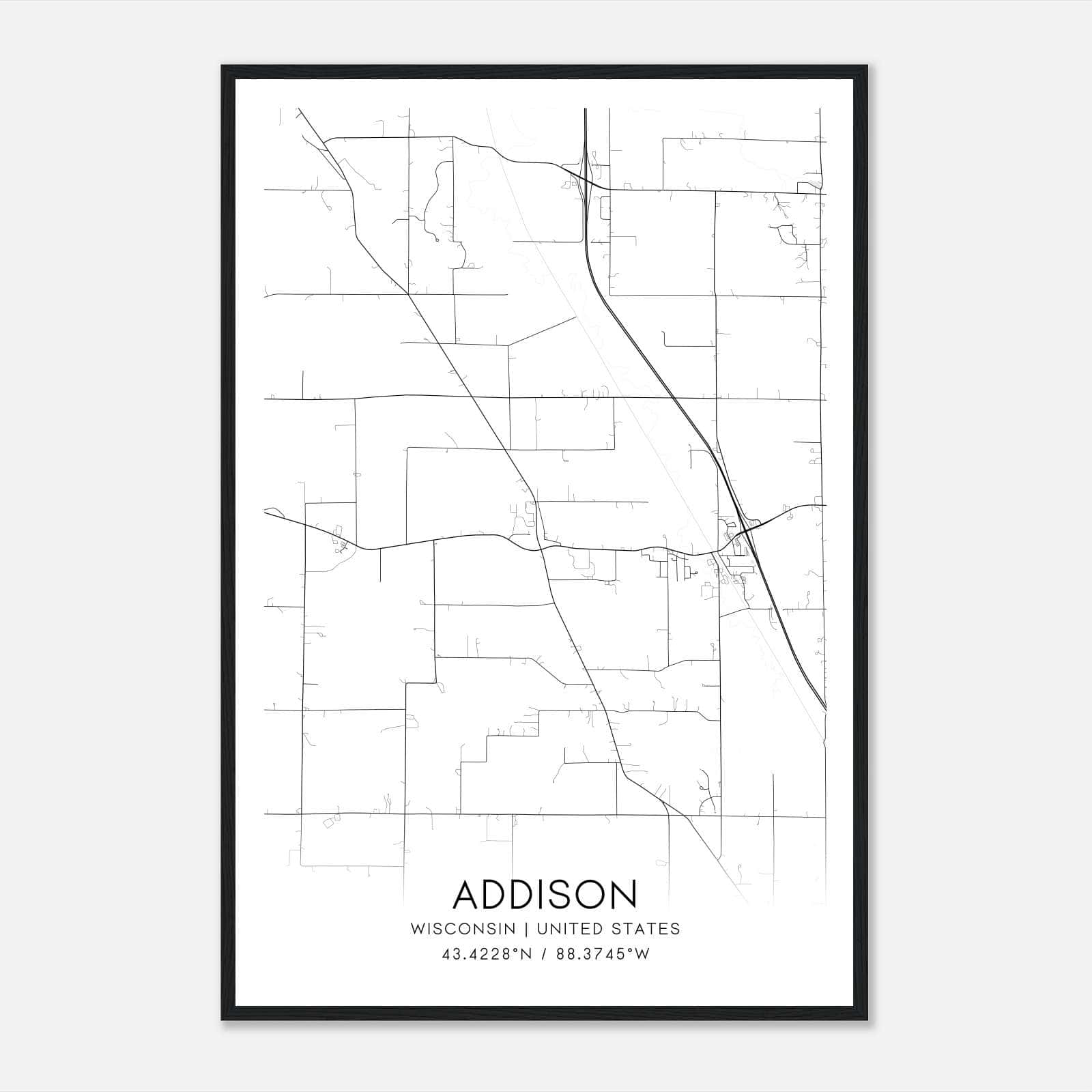 Addison Wisconsin Map Poster, Modern Home Decor Wall Art Print