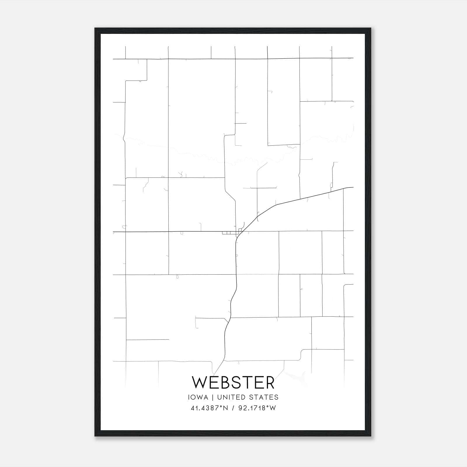 Webster Iowa Map Poster, Modern Home Decor Wall Art Print Webster Iowa Map Poster, Modern Home Decor Wall Art Print