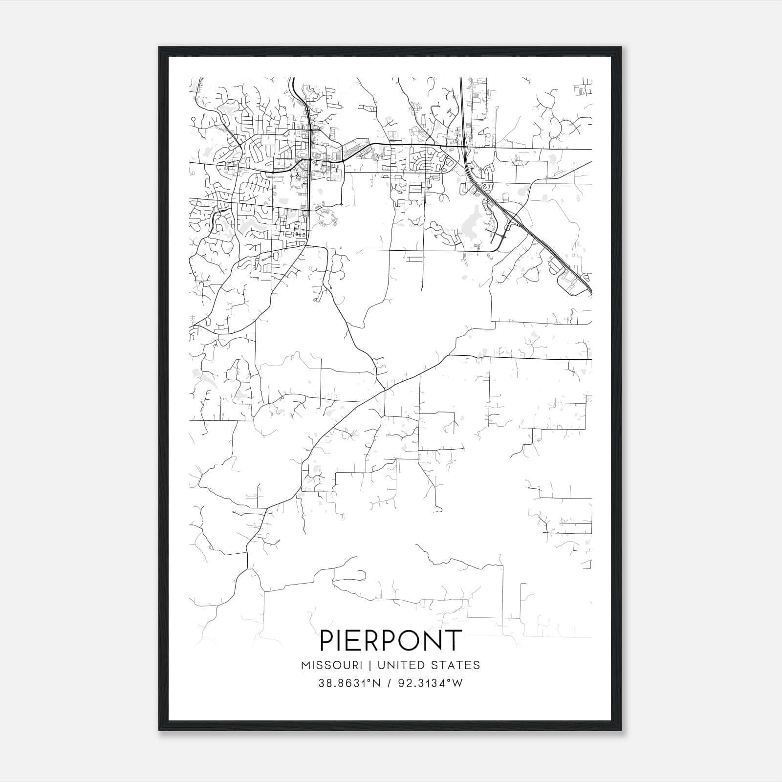 Pierpont Missouri Map Poster, Modern Home Decor Wall Art Print Pierpont Missouri Map Poster, Modern Home Decor Wall Art Print