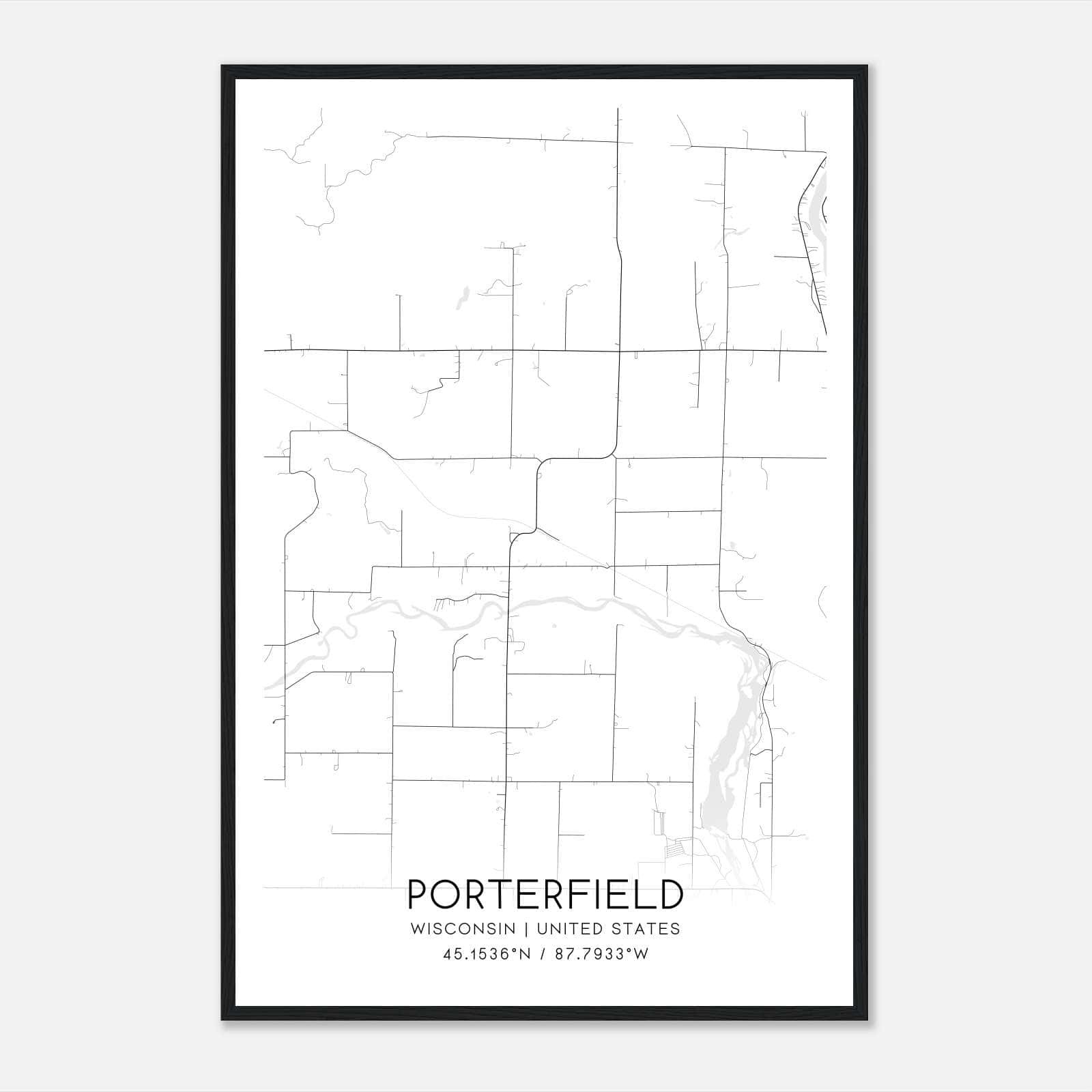 Porterfield Wisconsin Map Poster, Modern Home Decor Wall Art Print Porterfield Wisconsin Map Poster, Modern Home Decor Wall Art Print