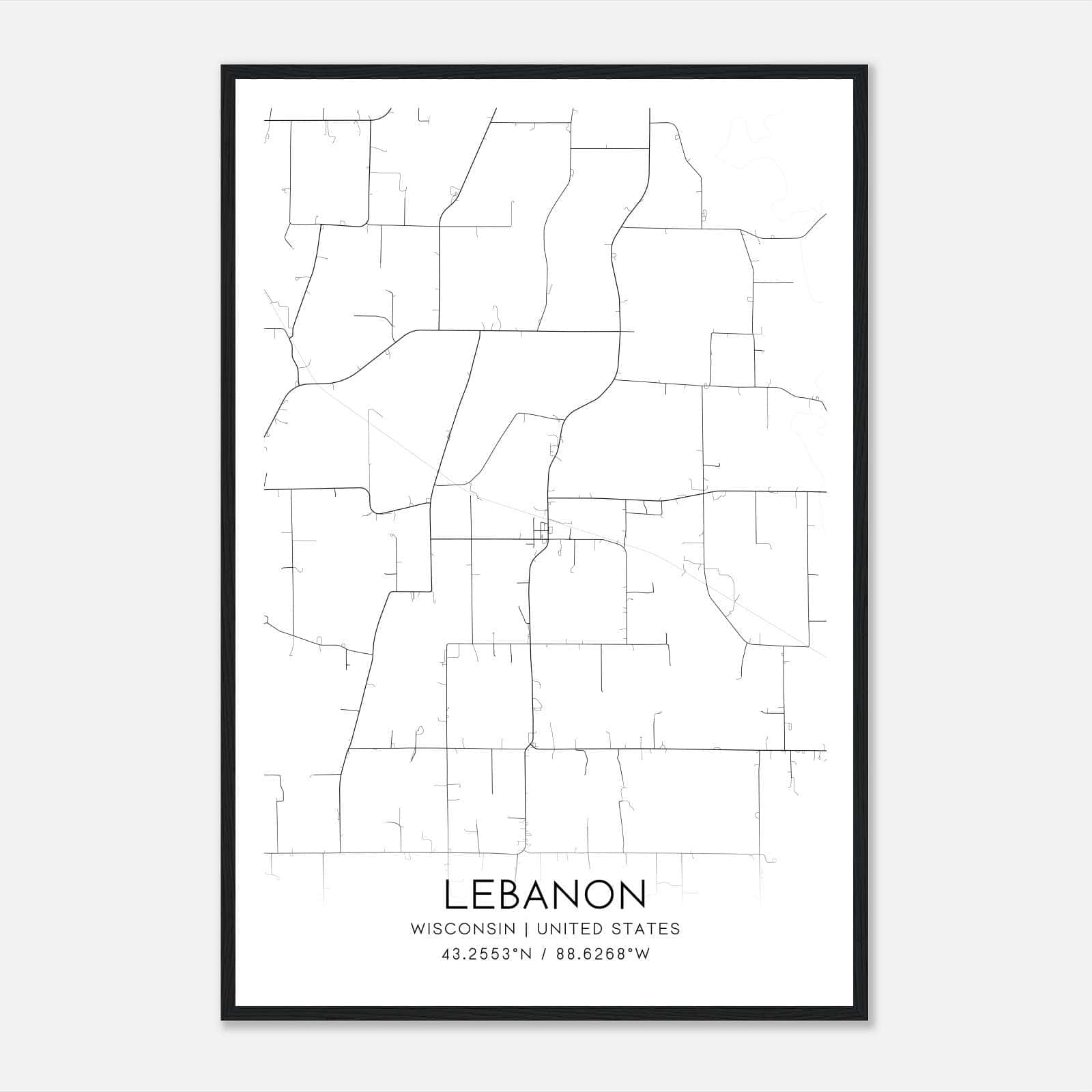Lebanon Wisconsin Map Poster, Modern Home Decor Wall Art Print Lebanon Wisconsin Map Poster, Modern Home Decor Wall Art Print