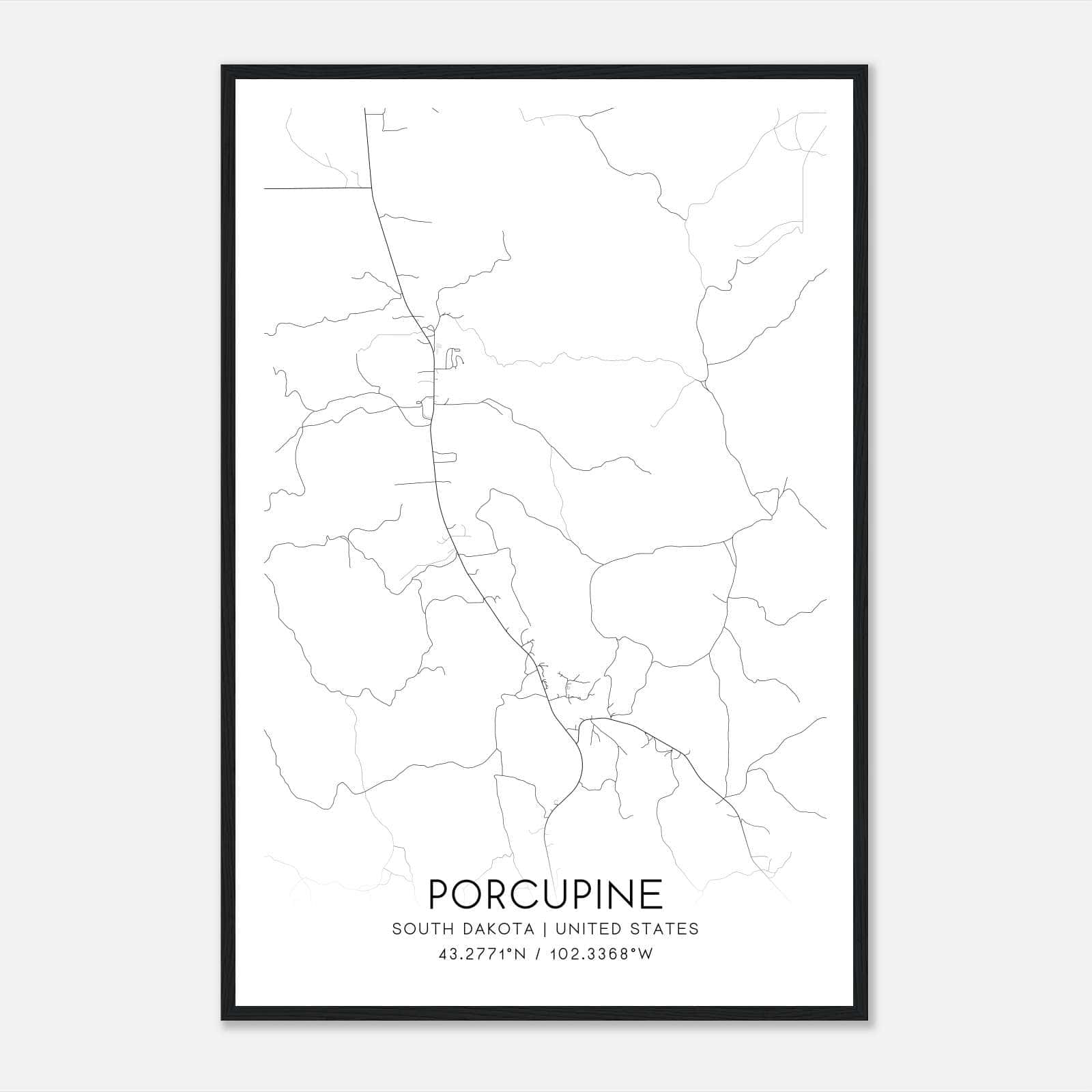 Porcupine South Dakota Map Poster, Modern Home Decor Wall Art Print Porcupine South Dakota Map Poster, Modern Home Decor Wall Art Print