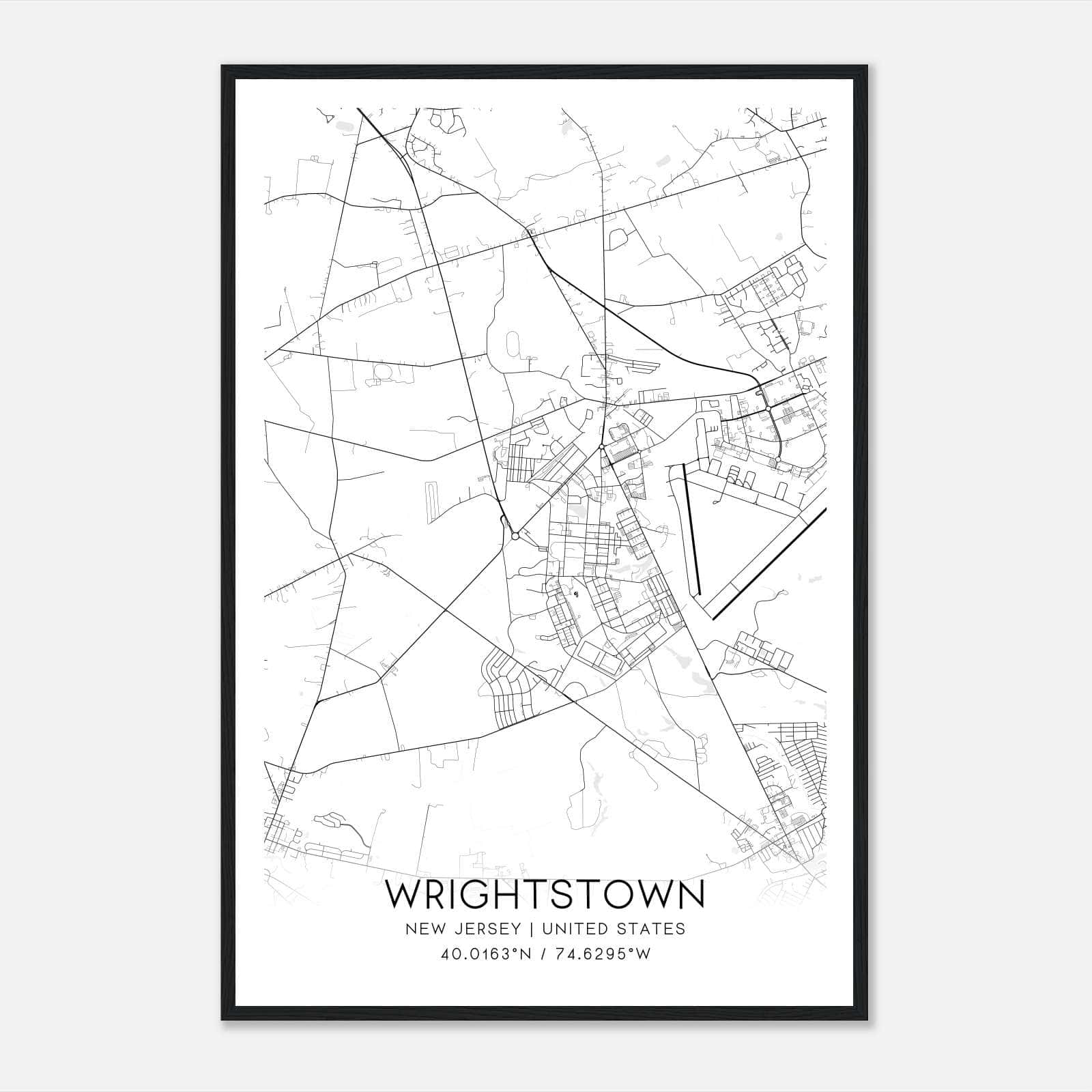 Wrightstown New Jersey Map Poster, Modern Home Decor Wall Art Print Wrightstown New Jersey Map Poster, Modern Home Decor Wall Art Print