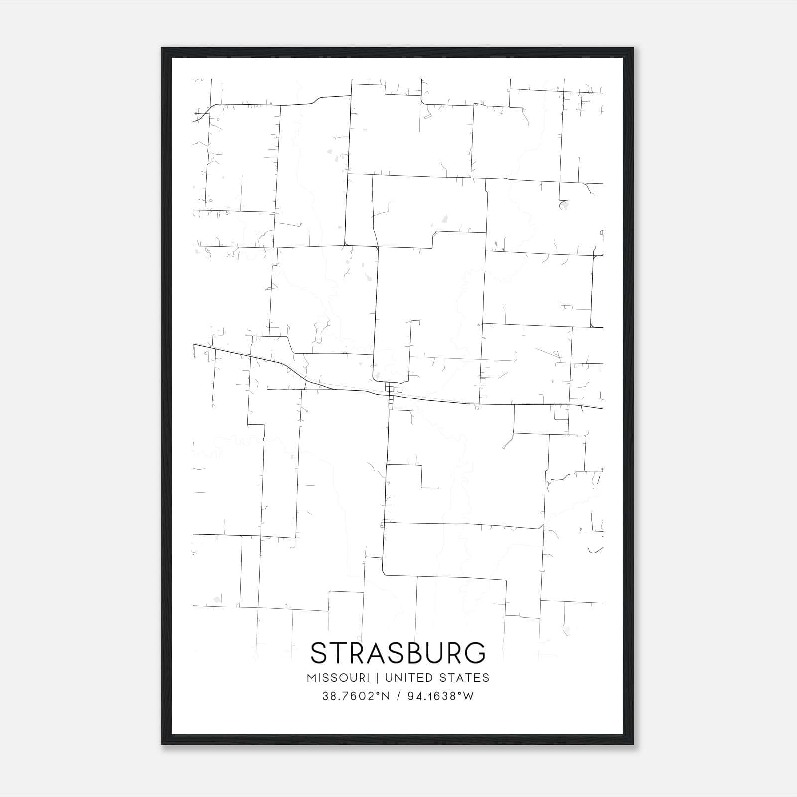 Strasburg Missouri Map Poster, Modern Home Decor Wall Art Print Strasburg Missouri Map Poster, Modern Home Decor Wall Art Print