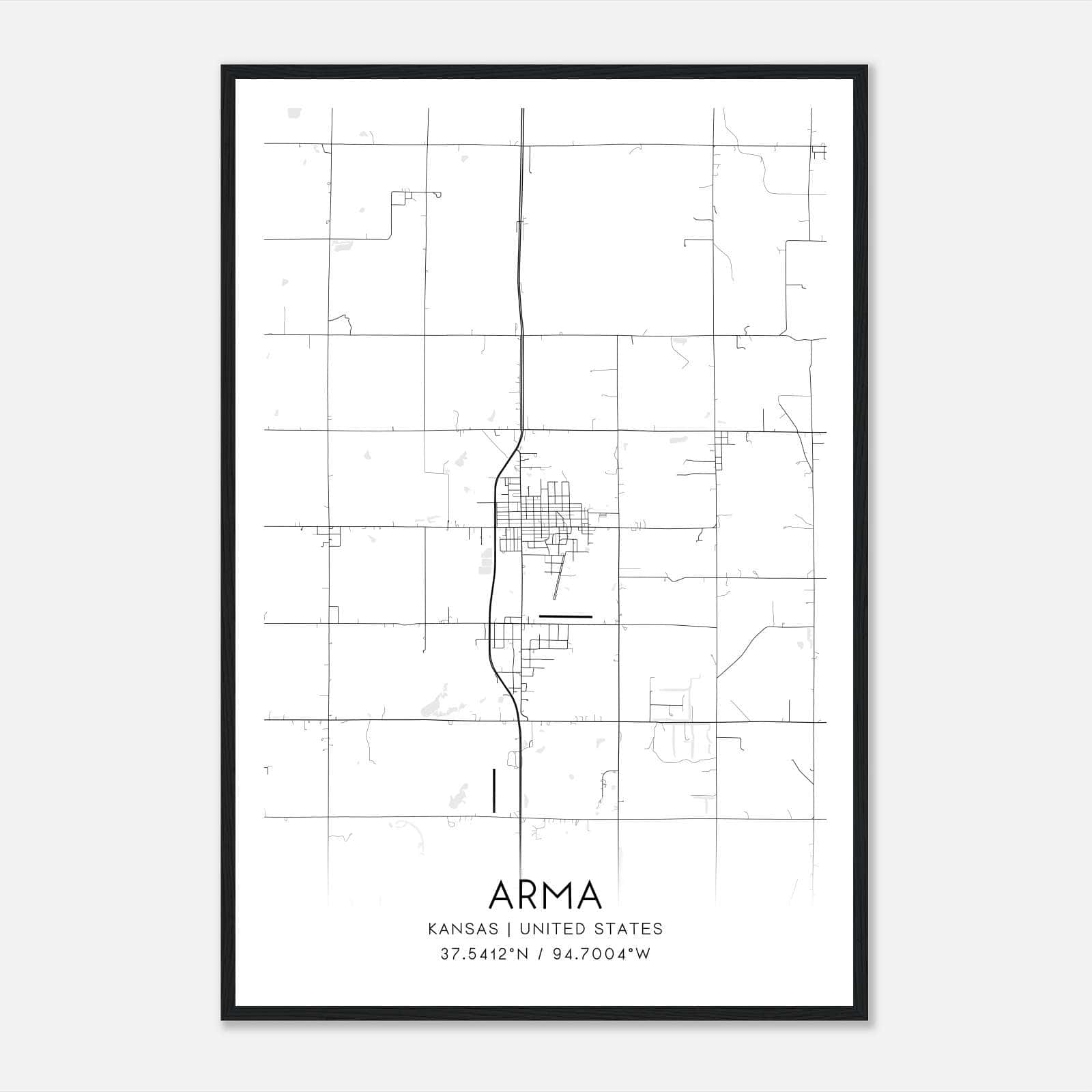 Arma Kansas Map Poster, Modern Home Decor Wall Art Print Arma Kansas Map Poster, Modern Home Decor Wall Art Print