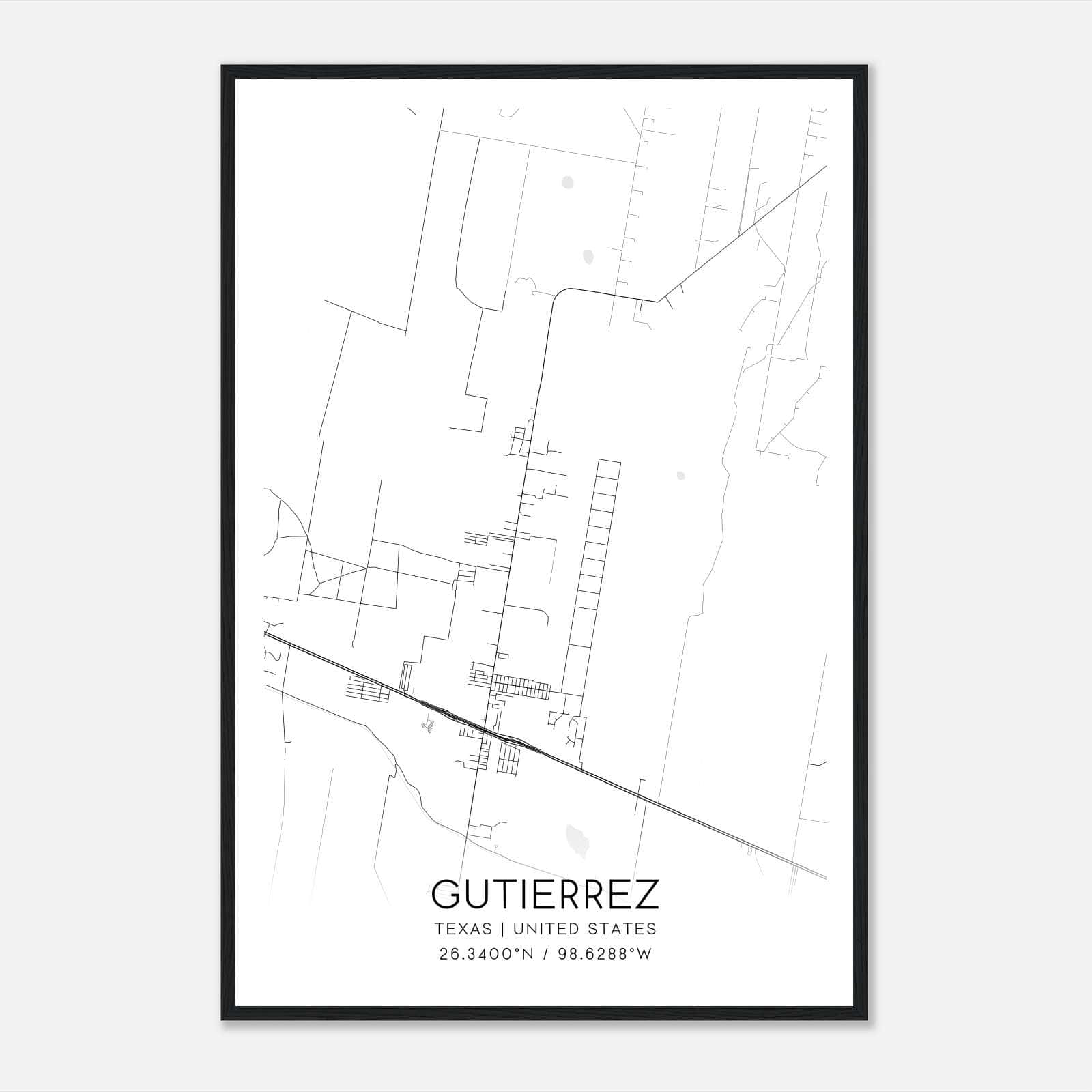 Gutierrez Texas Map Poster, Modern Home Decor Wall Art Print Gutierrez Texas Map Poster, Modern Home Decor Wall Art Print