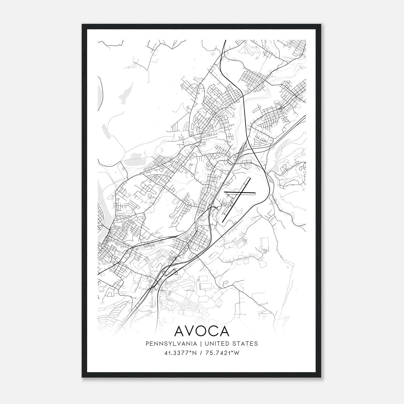 Avoca Pennsylvania Map Poster, Modern Home Decor Wall Art Print Avoca Pennsylvania Map Poster, Modern Home Decor Wall Art Print