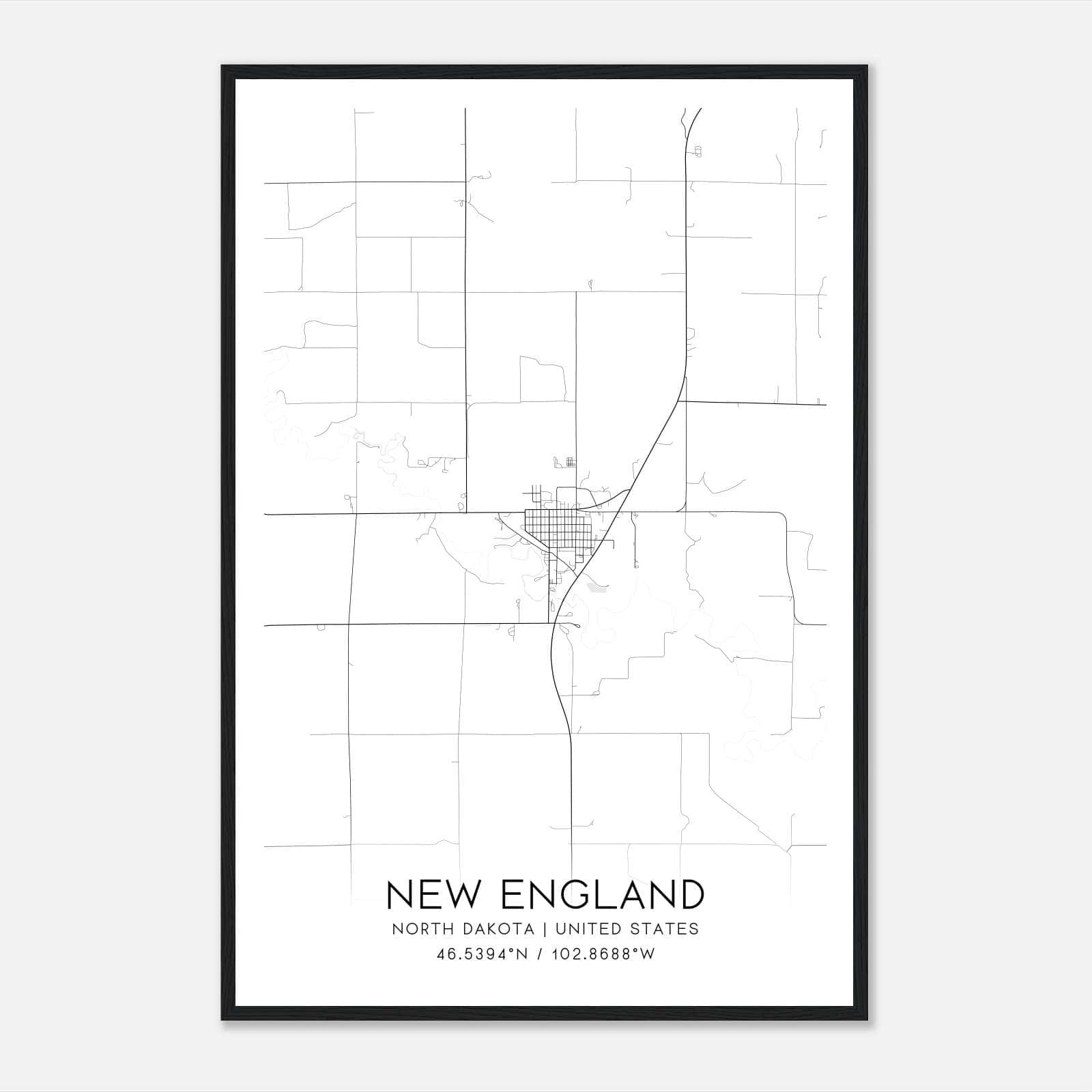 New England North Dakota Map Poster, Modern Home Decor Wall Art Print New England North Dakota Map Poster, Modern Home Decor Wall Art Print