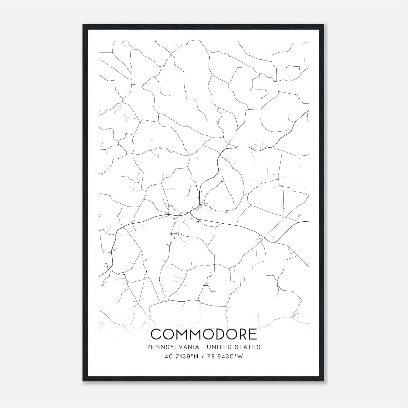 Commodore Pennsylvania Map Poster, Modern Home Decor Wall Art Print Commodore Pennsylvania Map Poster, Modern Home Decor Wall Art Print